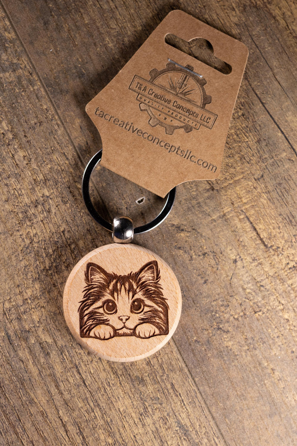 Laser Engraved Wood Cat Keychain / Bag Charm – Cute Cat Lover Gift – Natural Wood Cat Accessory