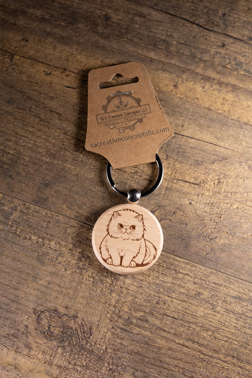 Laser Engraved Wood Cat Keychain / Bag Charm – Cute Cat Lover Gift – Natural Wood Cat Accessory
