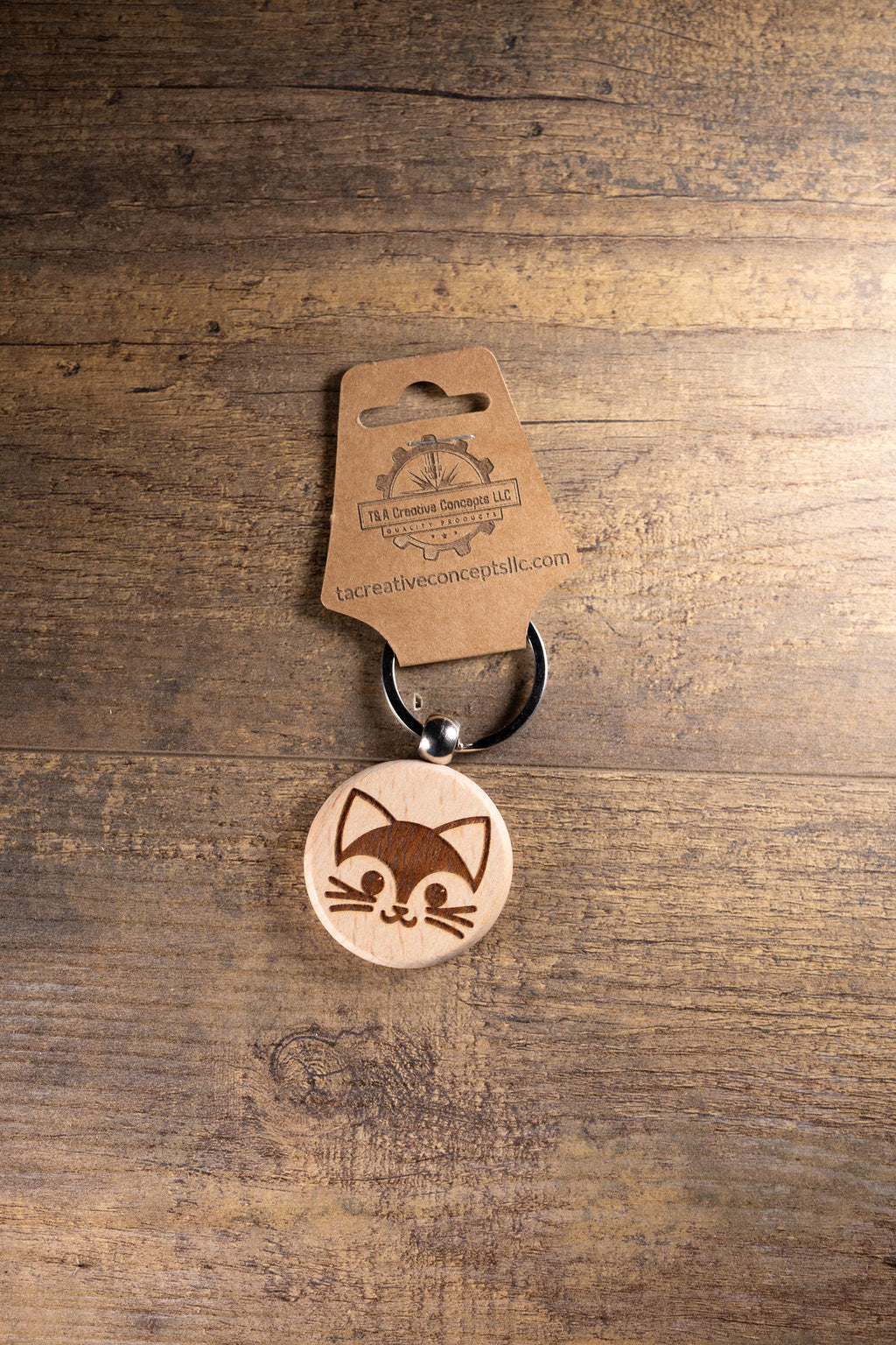Laser Engraved Wood Cat Keychain / Bag Charm – Cute Cat Lover Gift – Natural Wood Cat Accessory