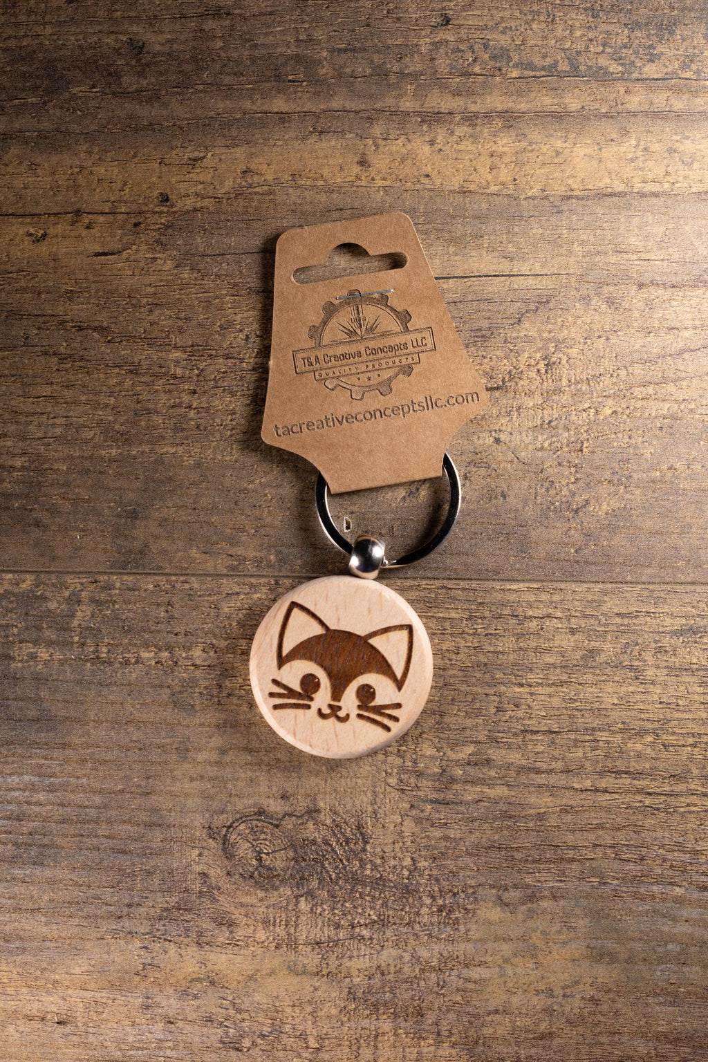 Laser Engraved Wood Cat Keychain / Bag Charm – Cute Cat Lover Gift – Natural Wood Cat Accessory