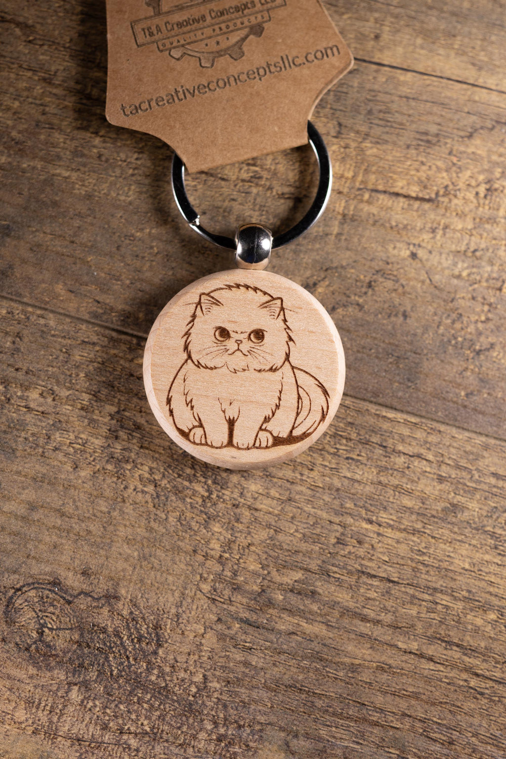 Laser Engraved Wood Cat Keychain / Bag Charm – Cute Cat Lover Gift – Natural Wood Cat Accessory