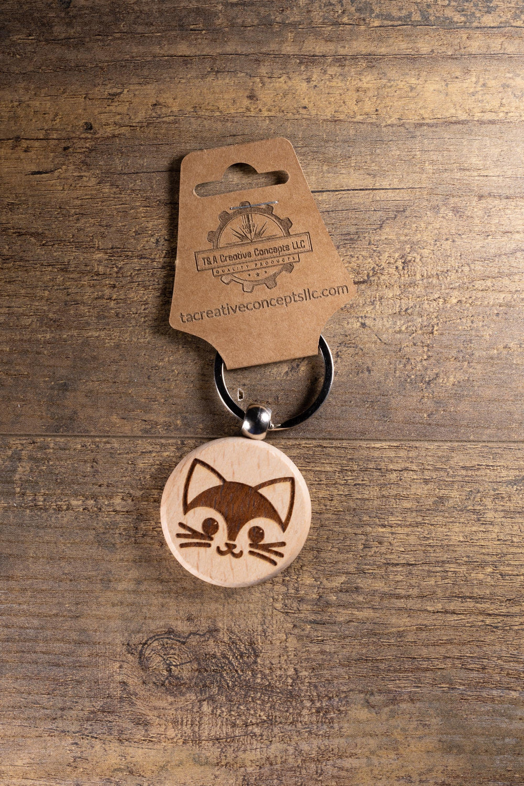Laser Engraved Wood Cat Keychain / Bag Charm – Cute Cat Lover Gift – Natural Wood Cat Accessory
