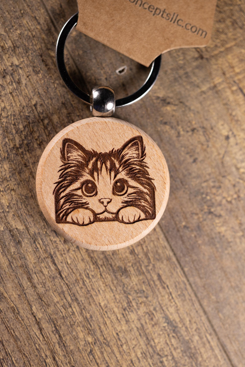 Laser Engraved Wood Cat Keychain / Bag Charm – Cute Cat Lover Gift – Natural Wood Cat Accessory