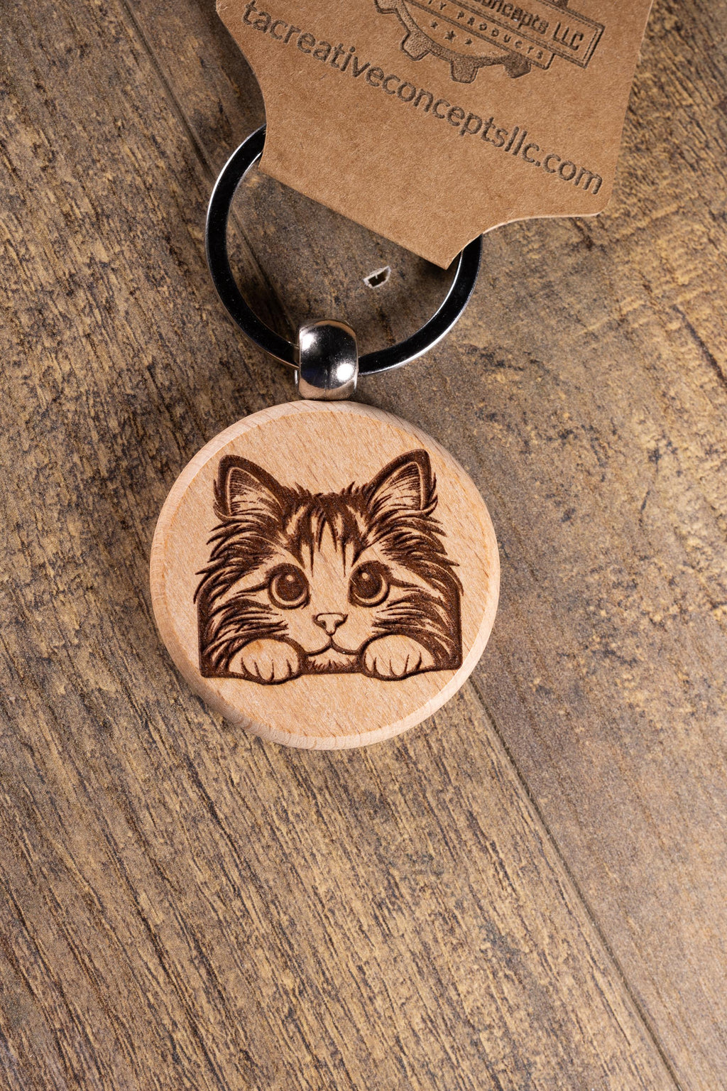 Laser Engraved Wood Cat Keychain / Bag Charm – Cute Cat Lover Gift – Natural Wood Cat Accessory