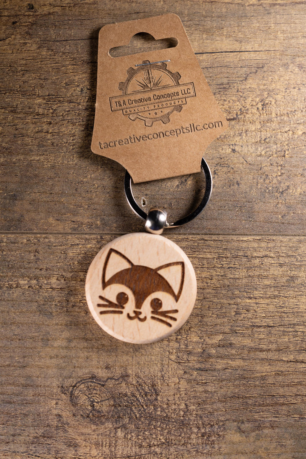 Laser Engraved Wood Cat Keychain / Bag Charm – Cute Cat Lover Gift – Natural Wood Cat Accessory