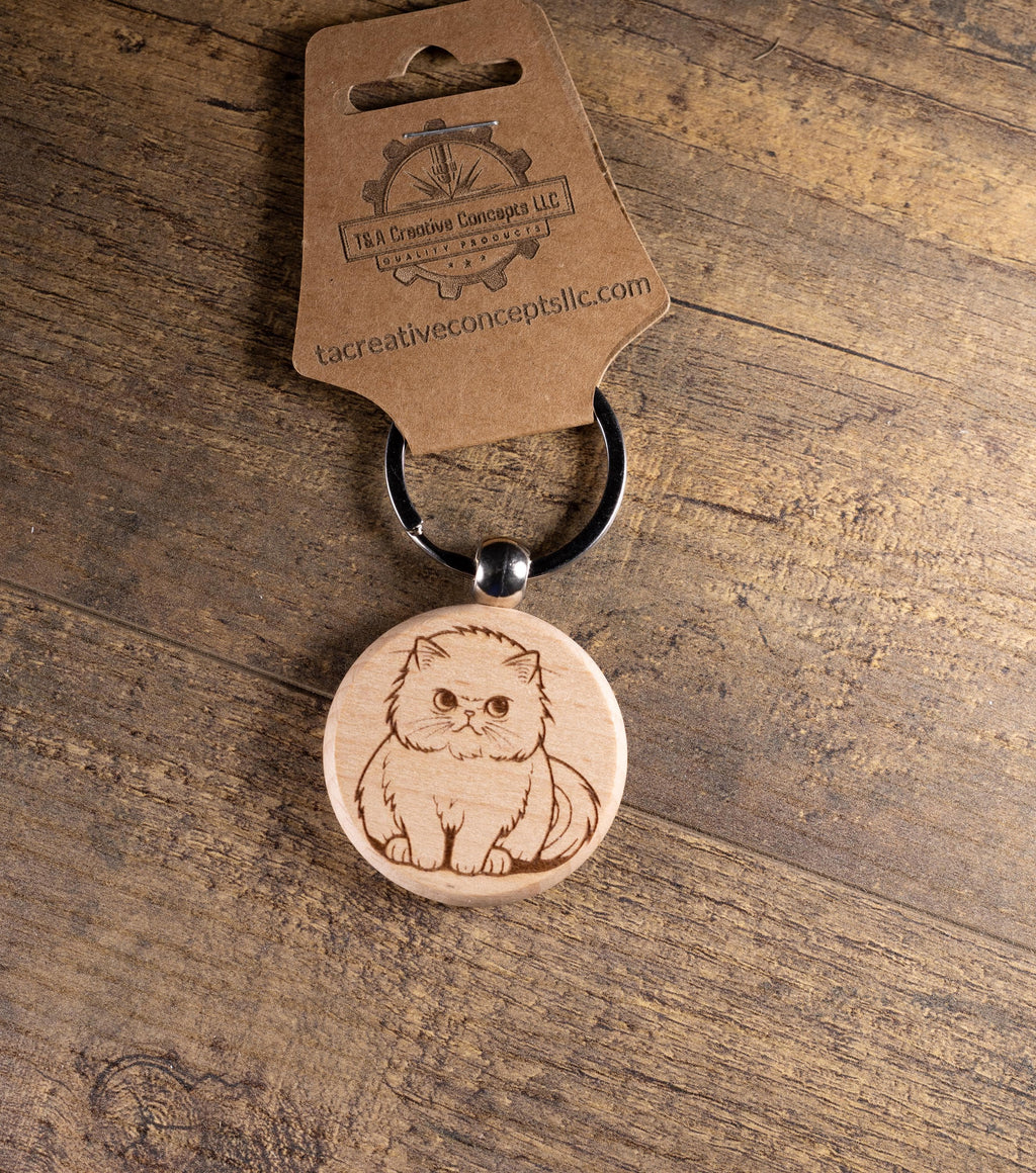 Laser Engraved Wood Cat Keychain / Bag Charm – Cute Cat Lover Gift – Natural Wood Cat Accessory