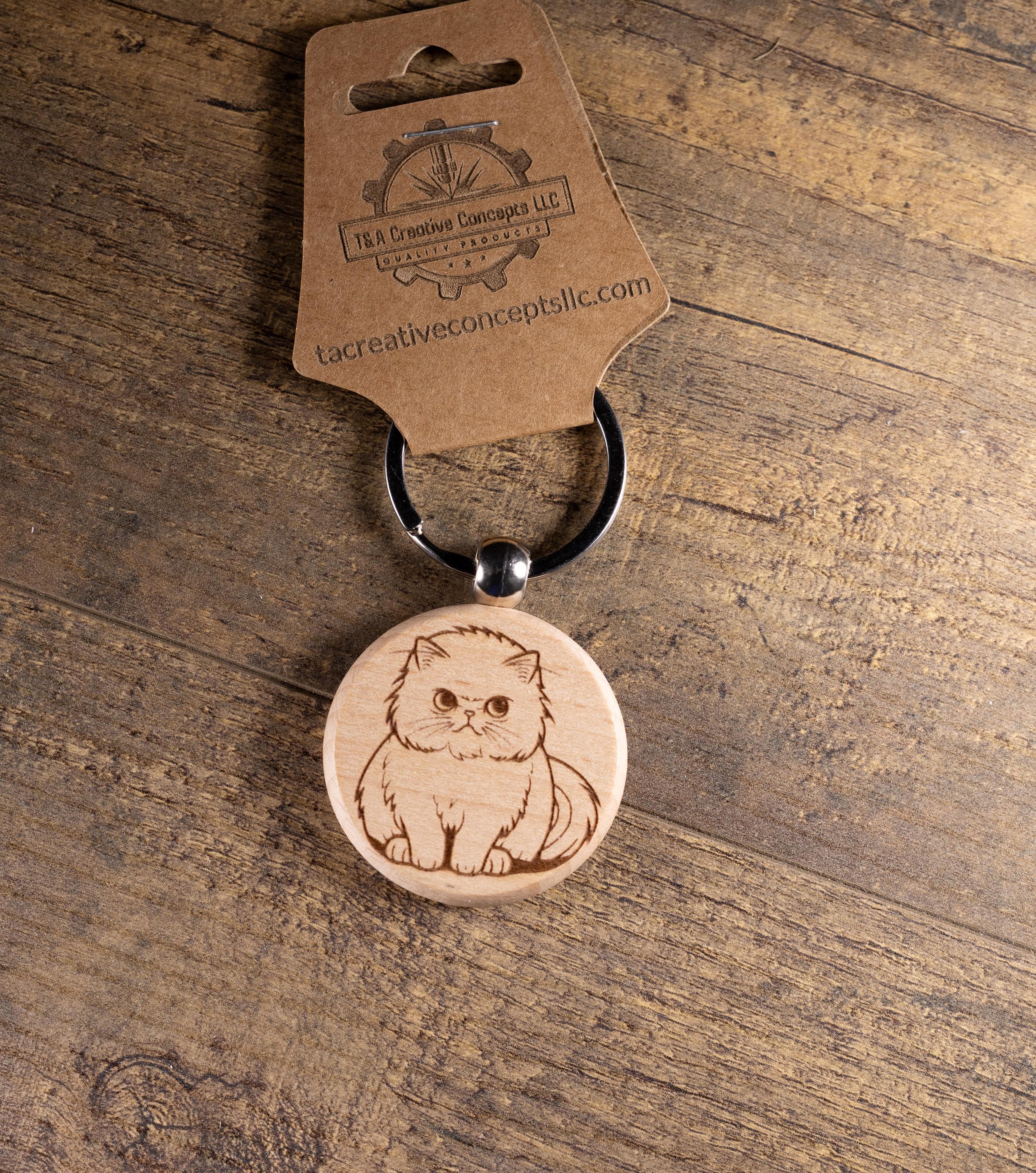 Laser Engraved Wood Cat Keychain / Bag Charm – Cute Cat Lover Gift – Natural Wood Cat Accessory
