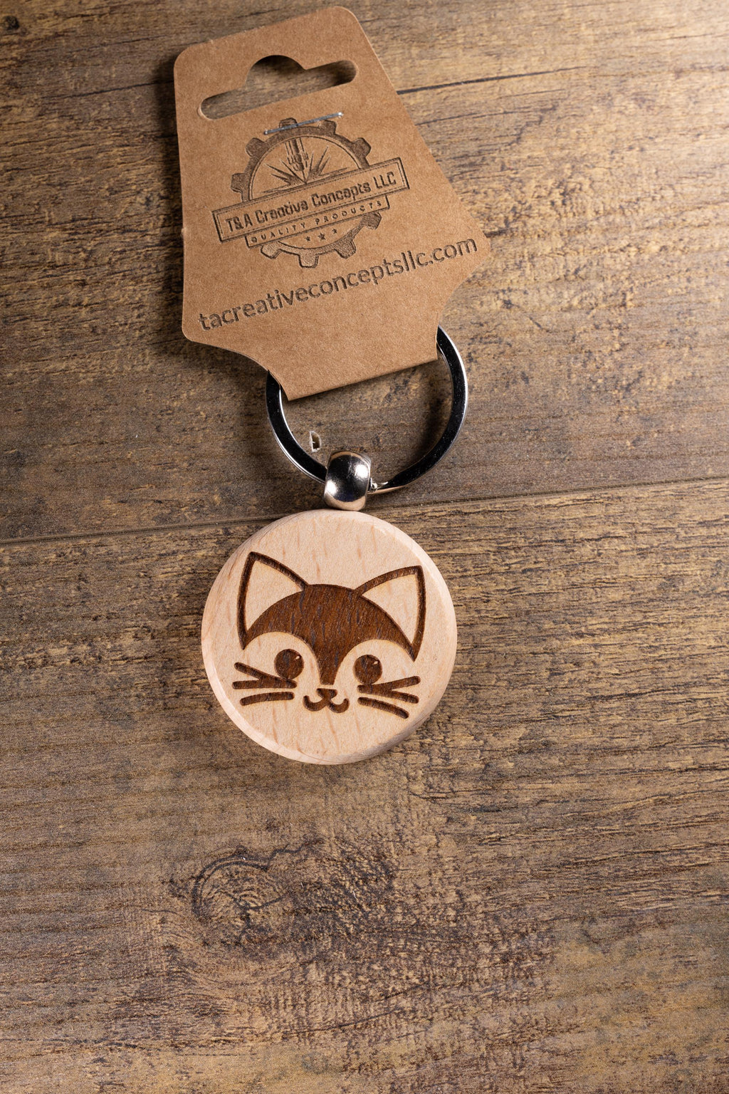 Laser Engraved Wood Cat Keychain / Bag Charm – Cute Cat Lover Gift – Natural Wood Cat Accessory