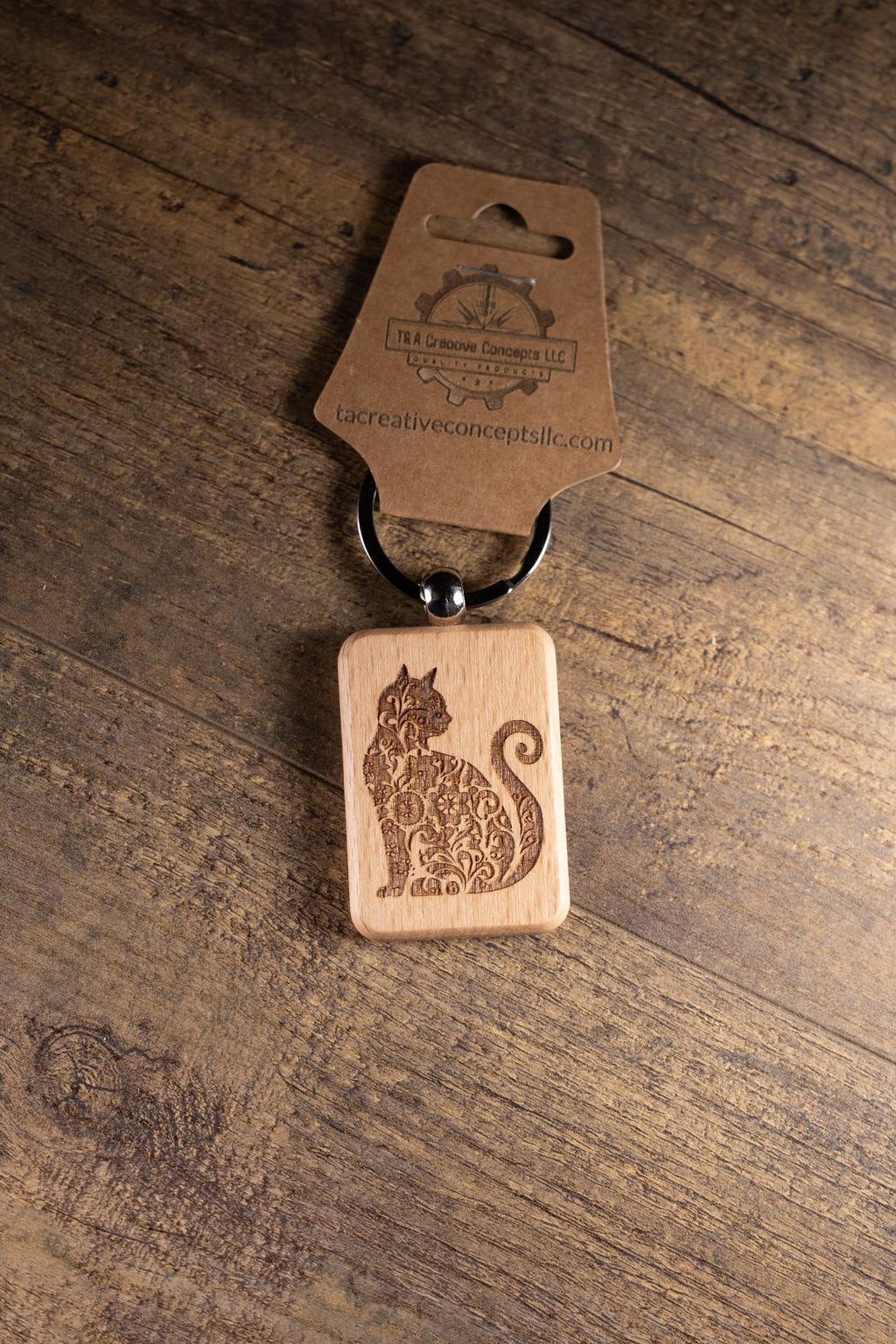 Laser Engraved Wood Cat Keychain / Bag Charm – Cute Cat Lover Gift – Natural Wood Cat Accessory
