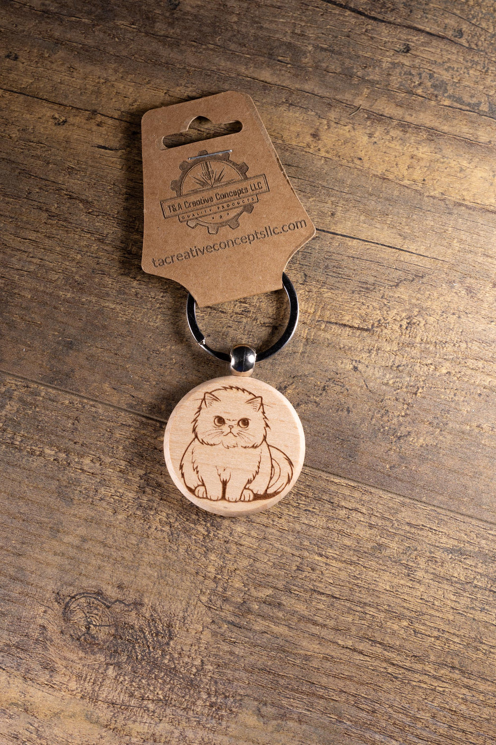 Laser Engraved Wood Cat Keychain / Bag Charm – Cute Cat Lover Gift – Natural Wood Cat Accessory