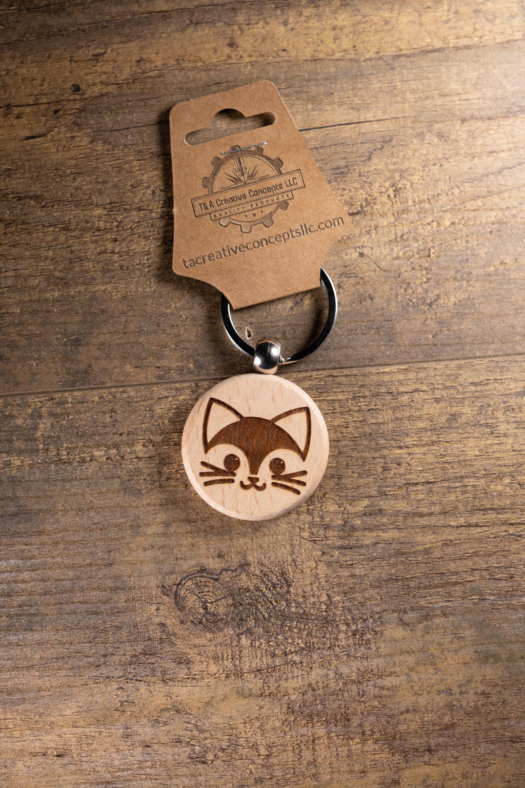 Laser Engraved Wood Cat Keychain / Bag Charm – Cute Cat Lover Gift – Natural Wood Cat Accessory