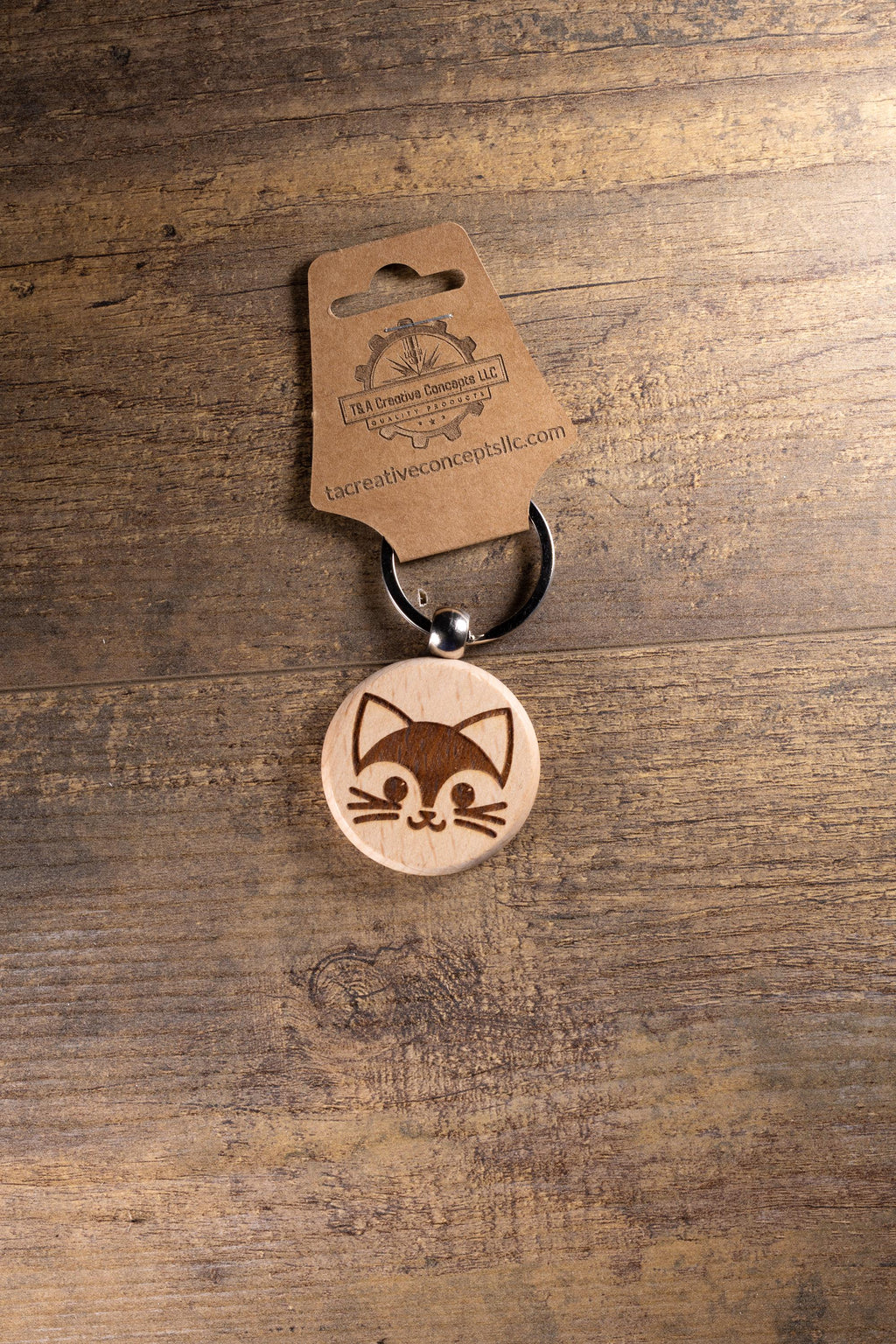 Laser Engraved Wood Cat Keychain / Bag Charm – Cute Cat Lover Gift – Natural Wood Cat Accessory