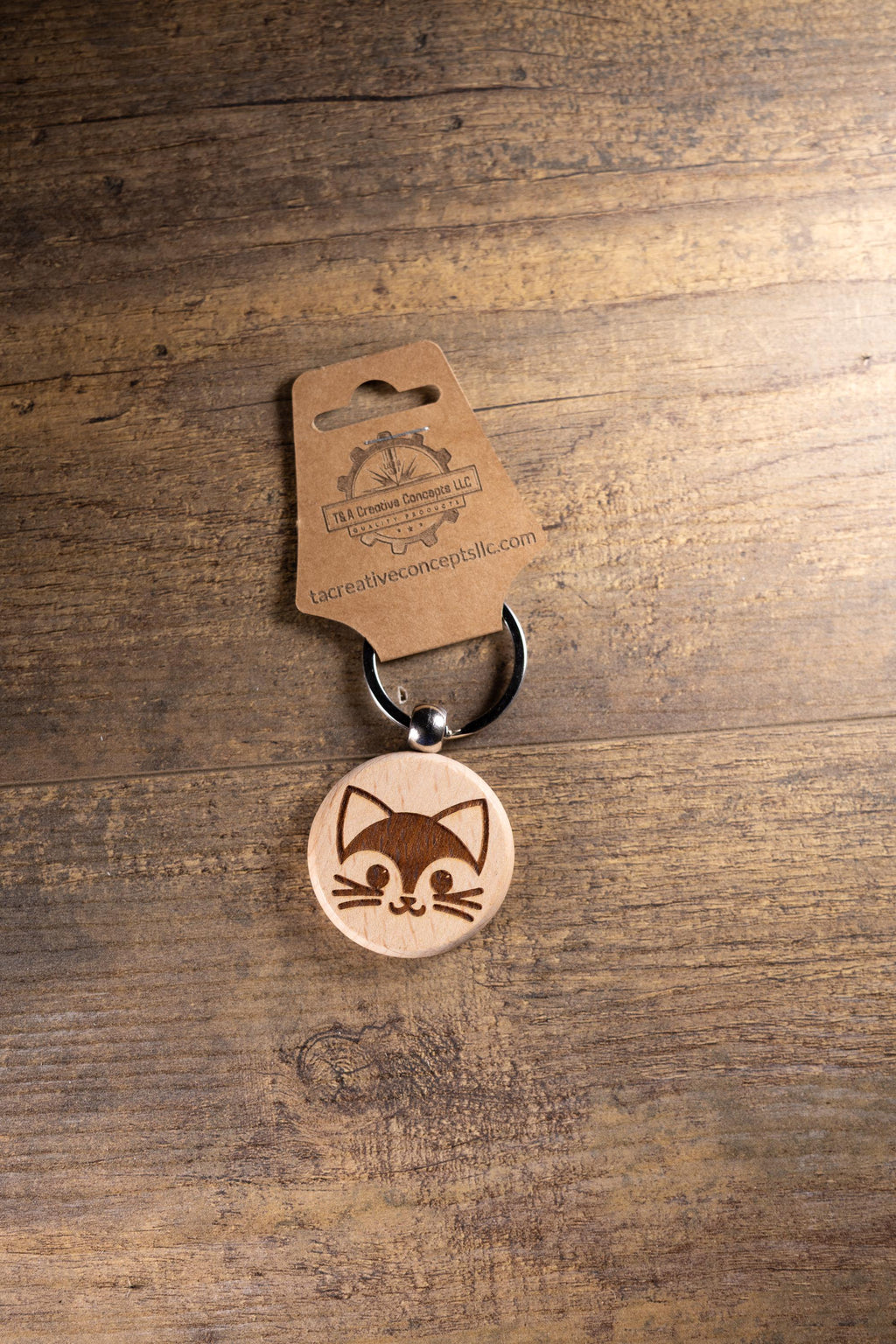 Laser Engraved Wood Cat Keychain / Bag Charm – Cute Cat Lover Gift – Natural Wood Cat Accessory