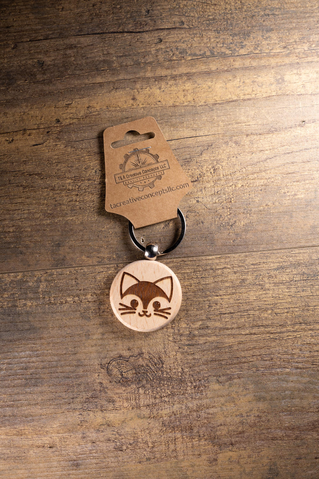 Laser Engraved Wood Cat Keychain / Bag Charm – Cute Cat Lover Gift – Natural Wood Cat Accessory