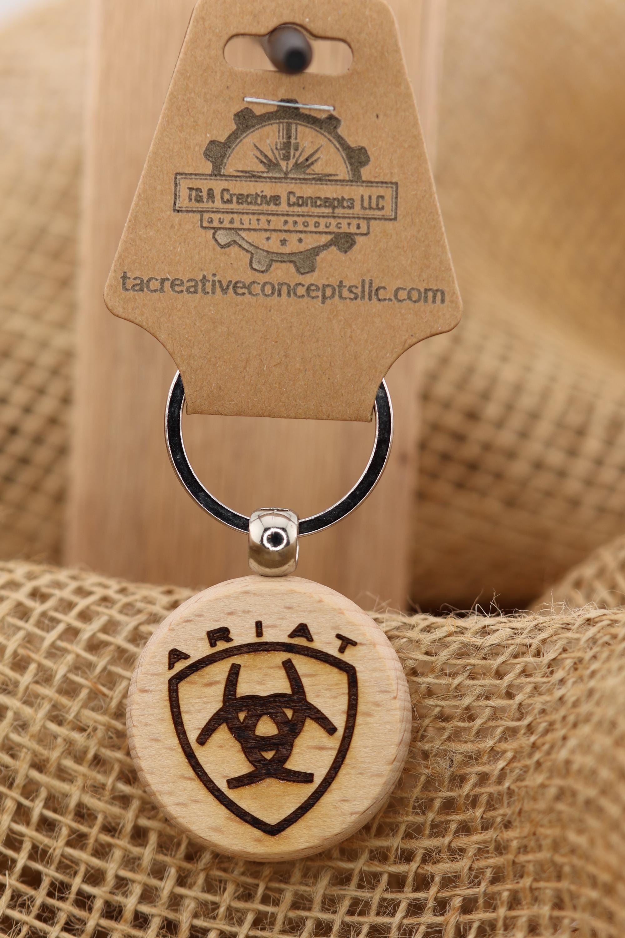 Ariat keychain / bag charm: laser engraved hardwood, equestrian cowboy gift