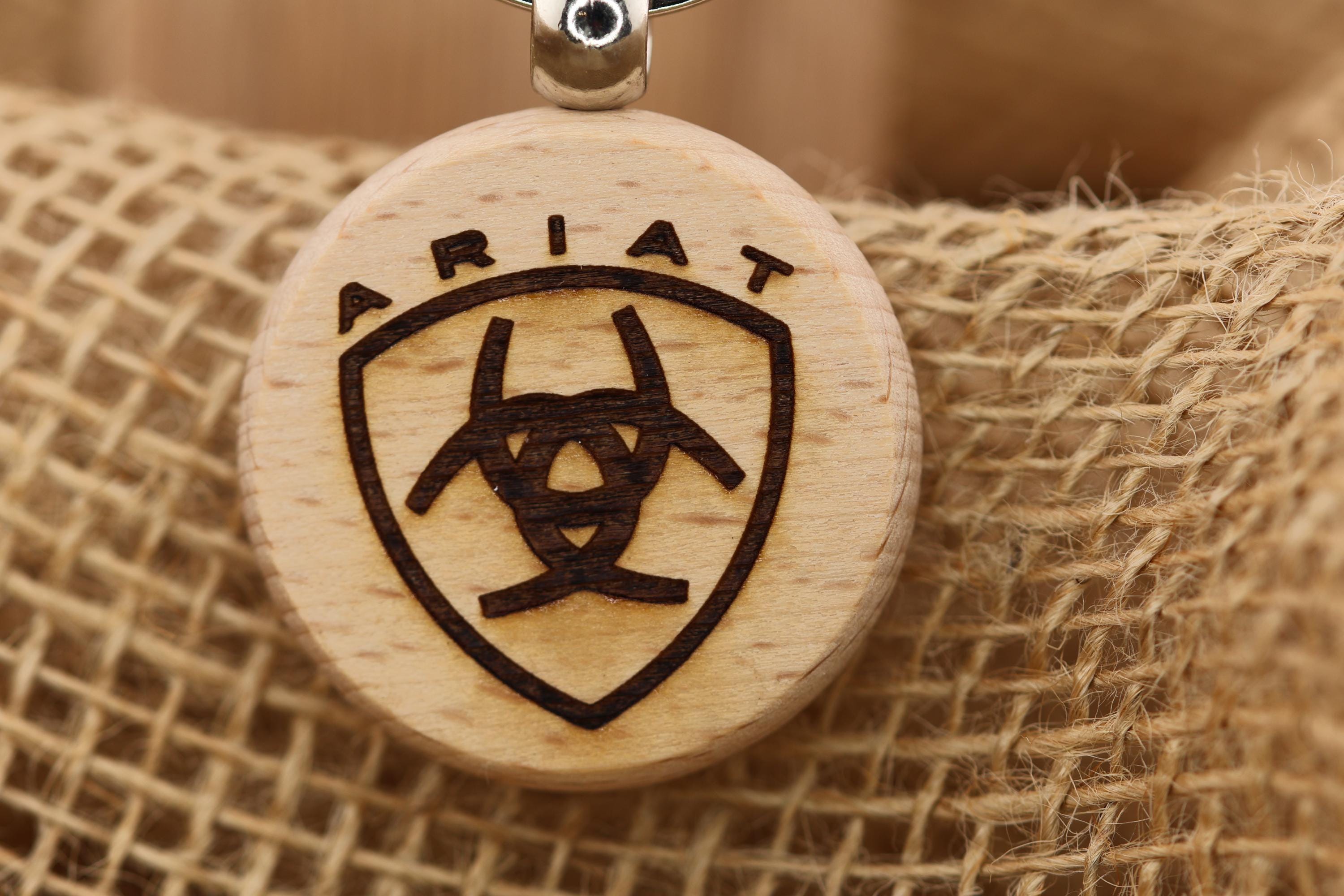 Ariat keychain / bag charm: laser engraved hardwood, equestrian cowboy gift