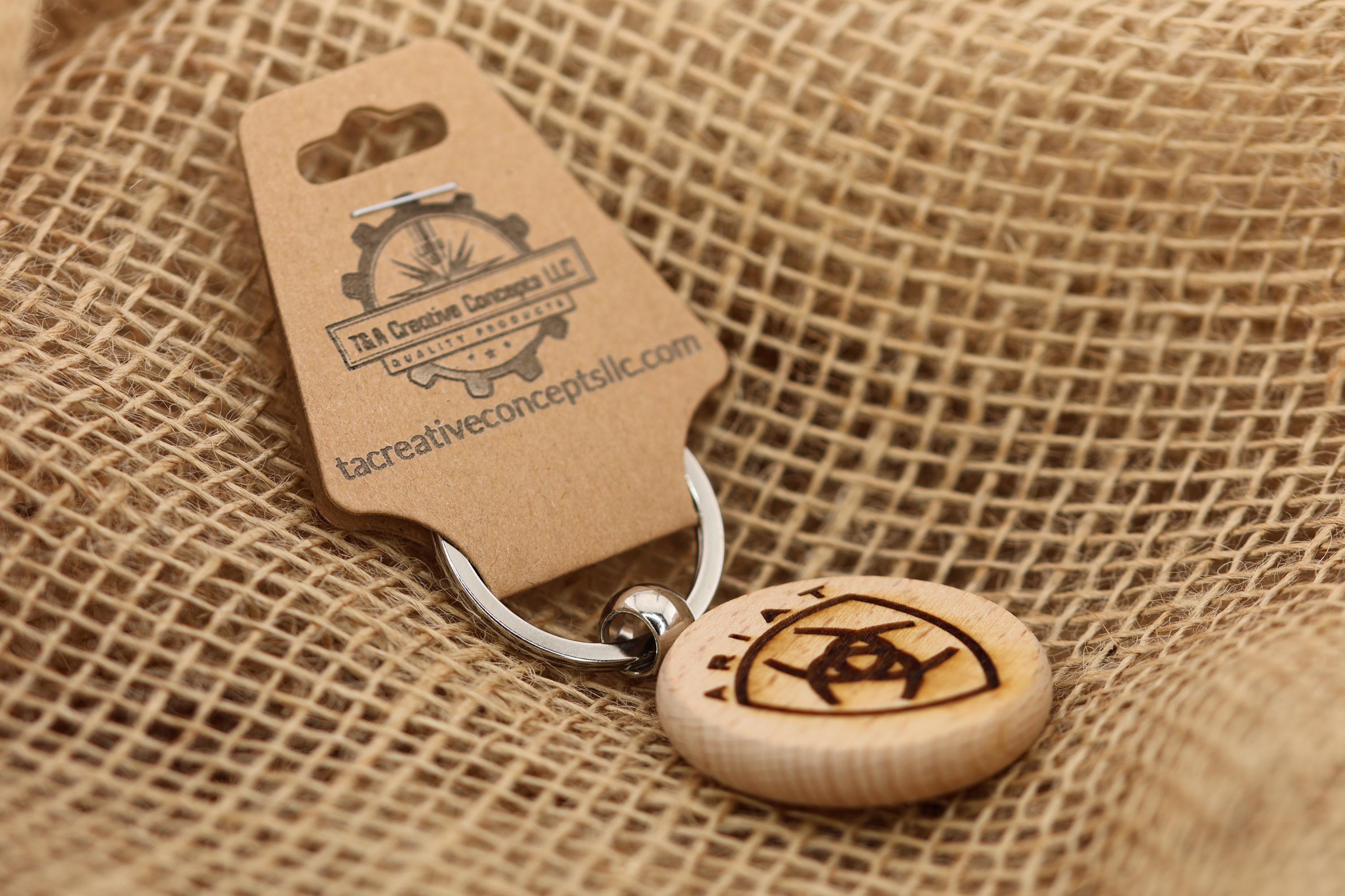 Ariat keychain / bag charm: laser engraved hardwood, equestrian cowboy gift