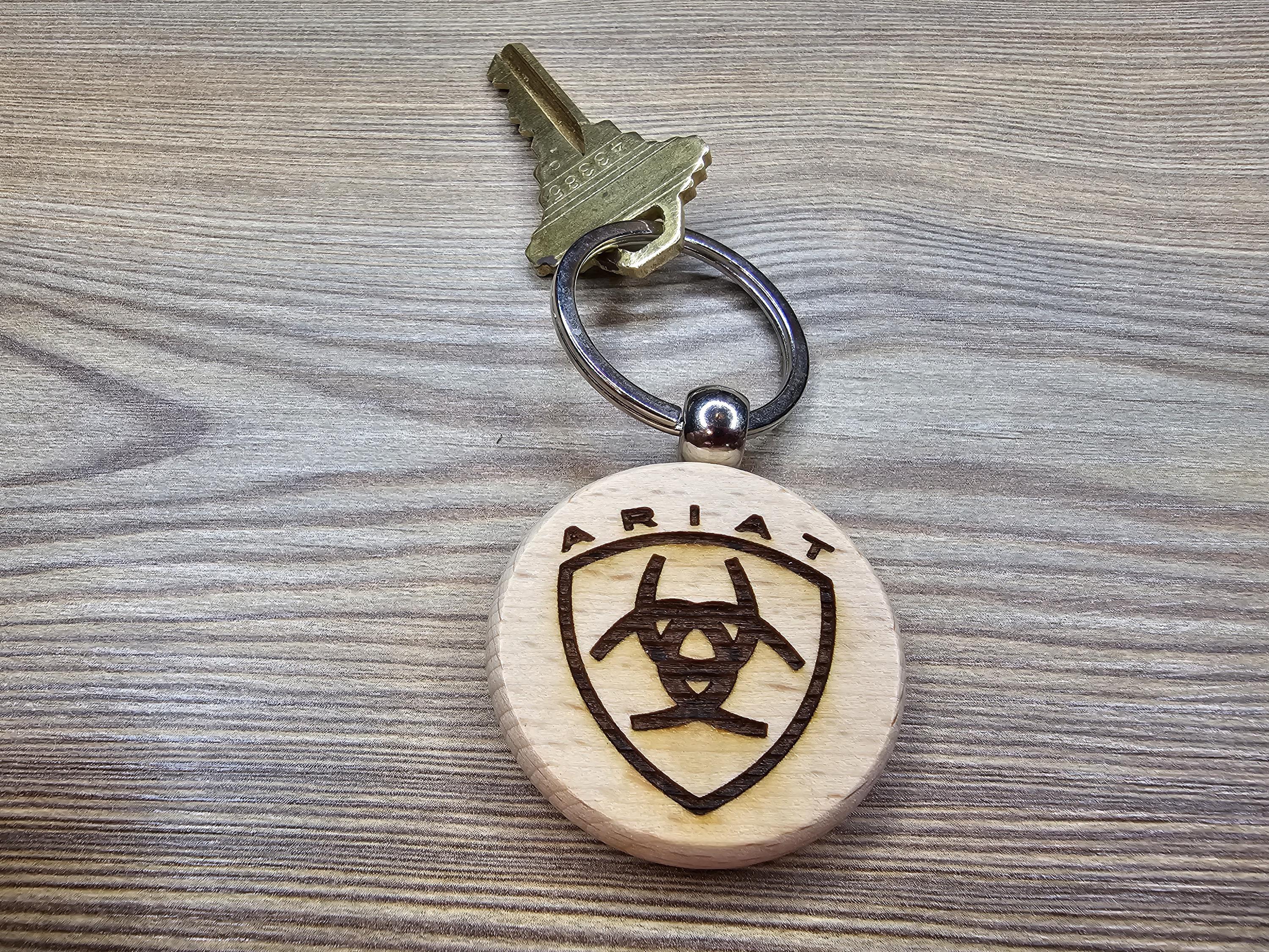 Ariat keychain / bag charm: laser engraved hardwood, equestrian cowboy gift
