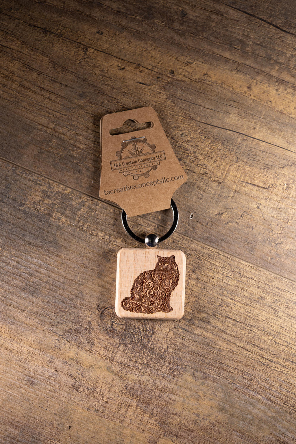 Laser Engraved Wood Cat Keychain / Bag Charm – Cute Cat Lover Gift – Natural Wood Cat Accessory