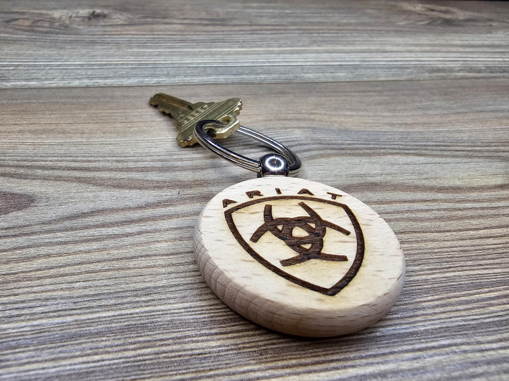 Ariat keychain / bag charm: laser engraved hardwood, equestrian cowboy gift
