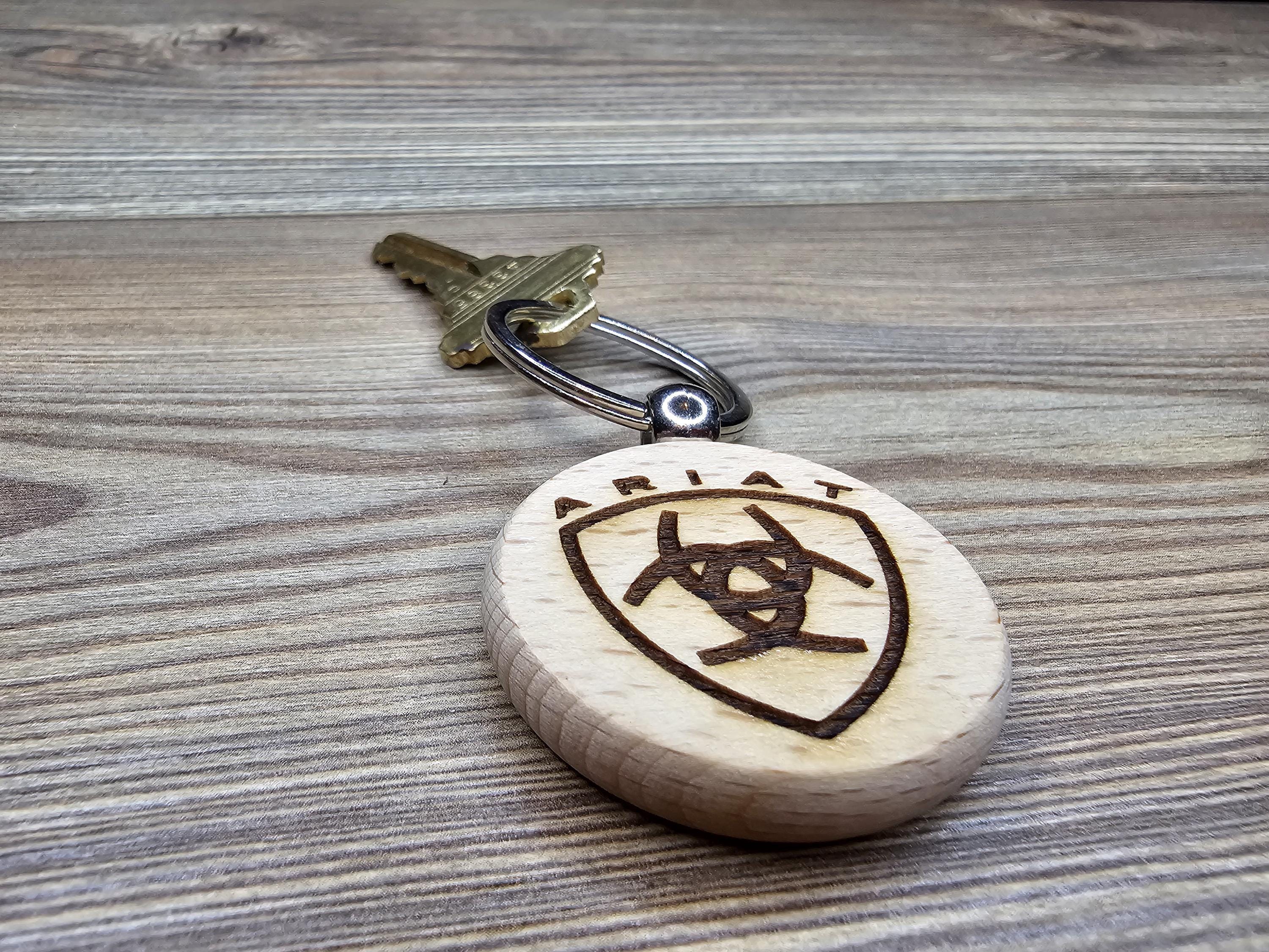 Ariat keychain / bag charm: laser engraved hardwood, equestrian cowboy gift