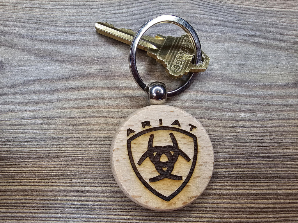 Ariat keychain / bag charm: laser engraved hardwood, equestrian cowboy gift