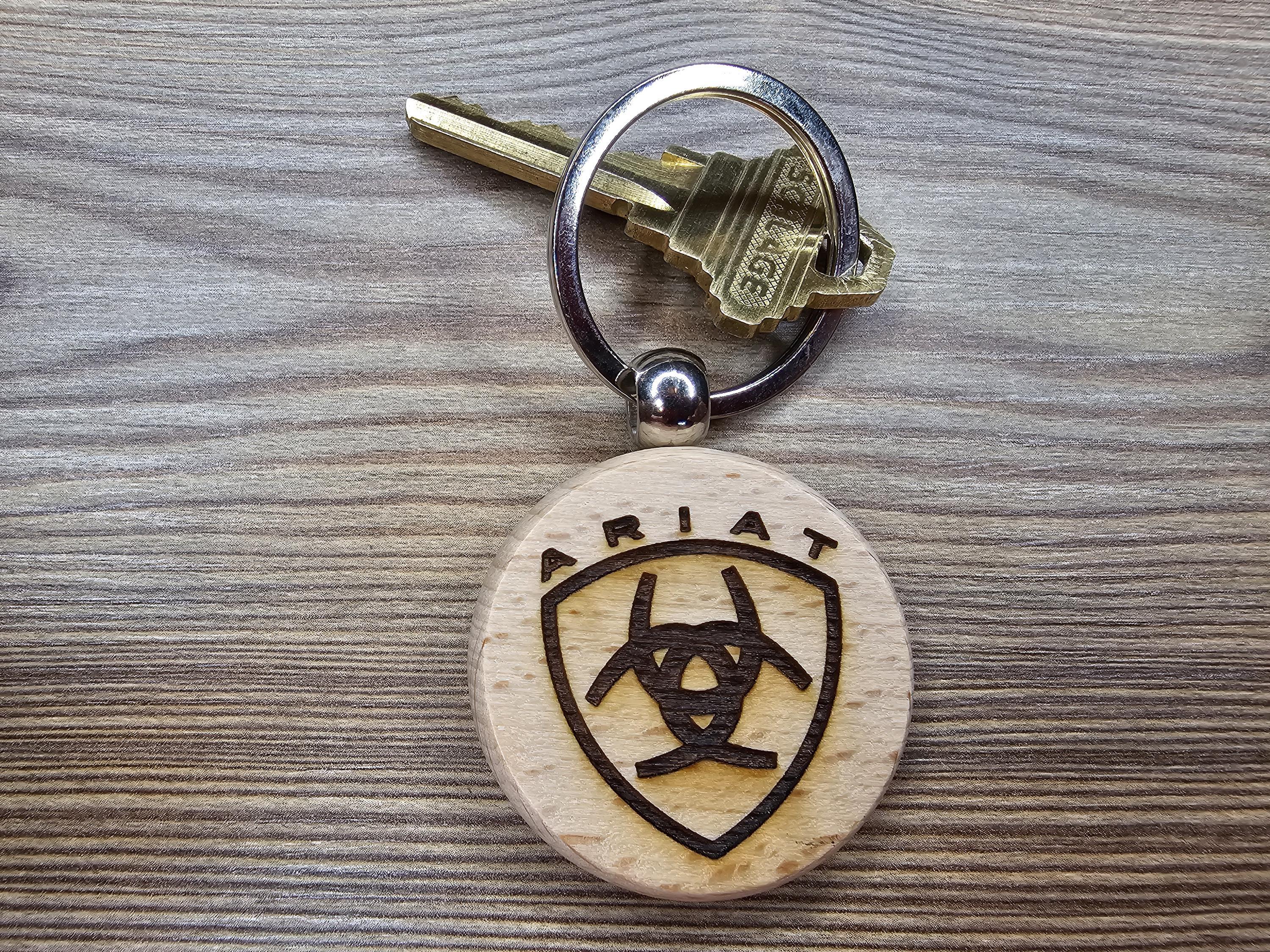 Ariat keychain / bag charm: laser engraved hardwood, equestrian cowboy gift