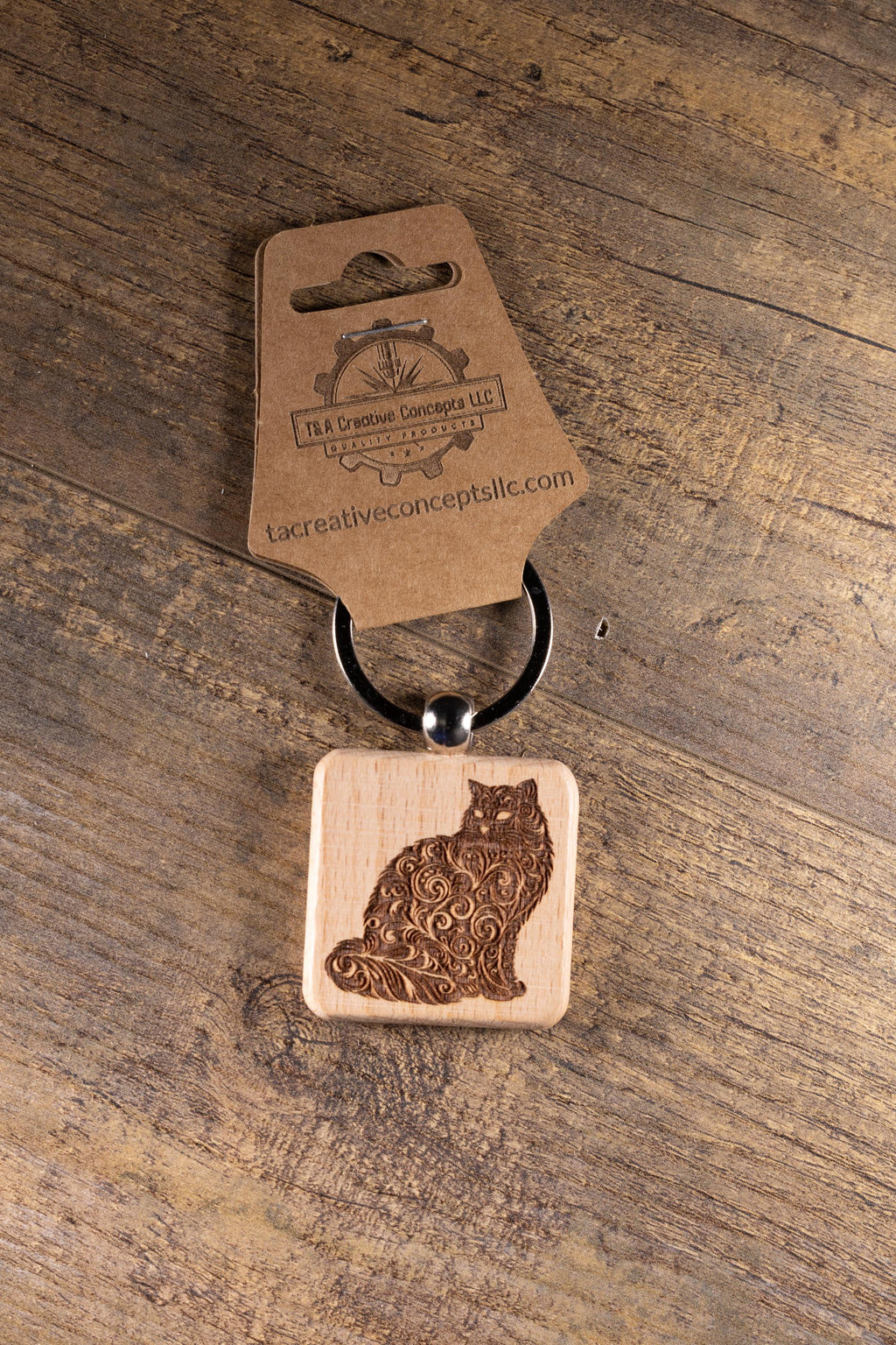 Laser Engraved Wood Cat Keychain / Bag Charm – Cute Cat Lover Gift – Natural Wood Cat Accessory