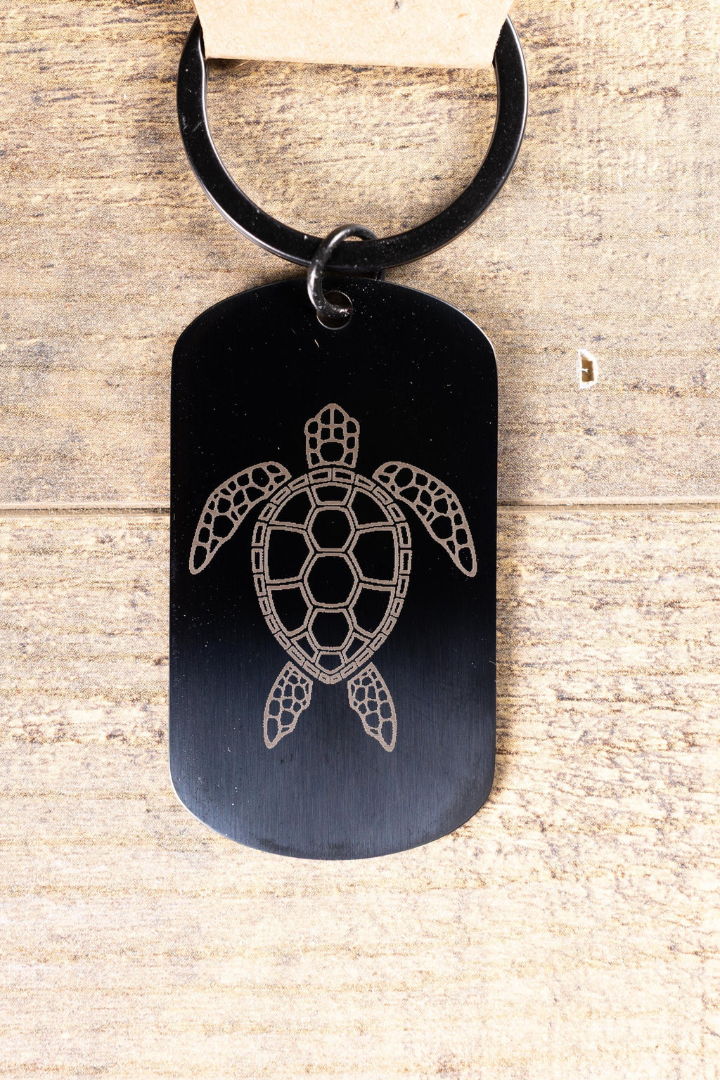 Black stainless steel sea turtle keychain – laser engraved ocean turtle gift for her or him – marine life metal key ring