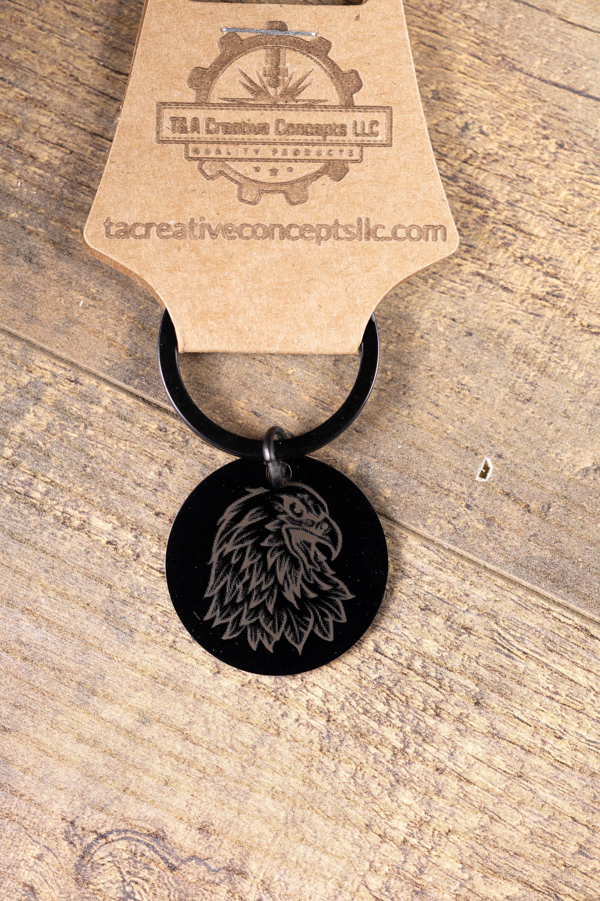 Black stainless steel american eagle keychain – laser engraved usa eagle gift for him – patriotic metal key ring