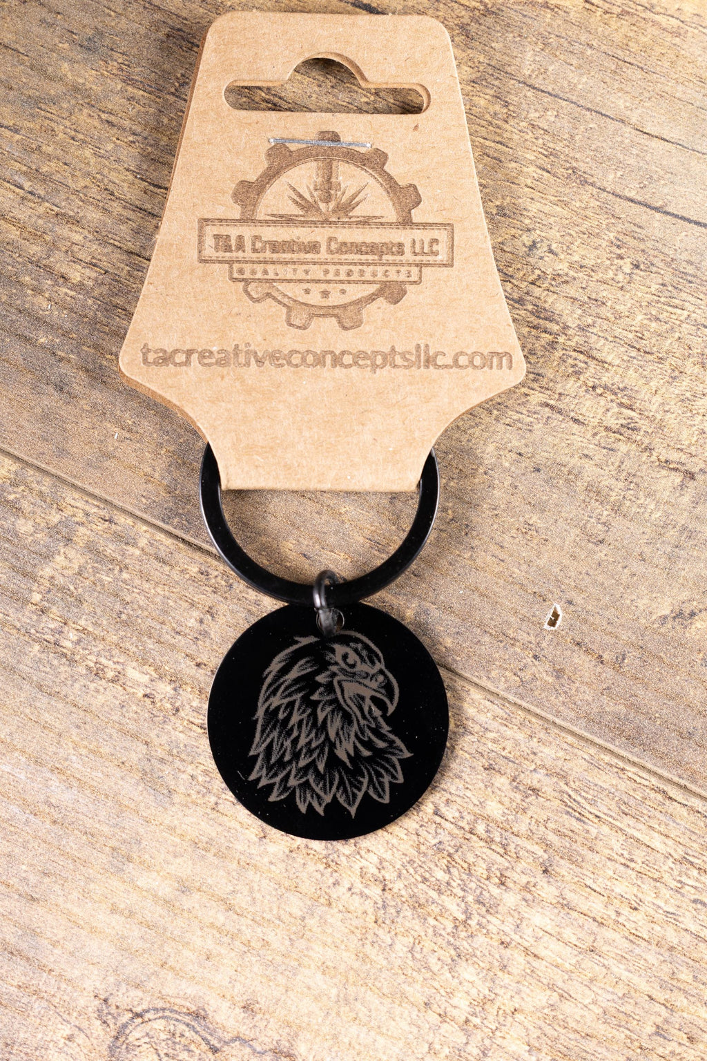 Black stainless steel american eagle keychain – laser engraved usa eagle gift for him – patriotic metal key ring