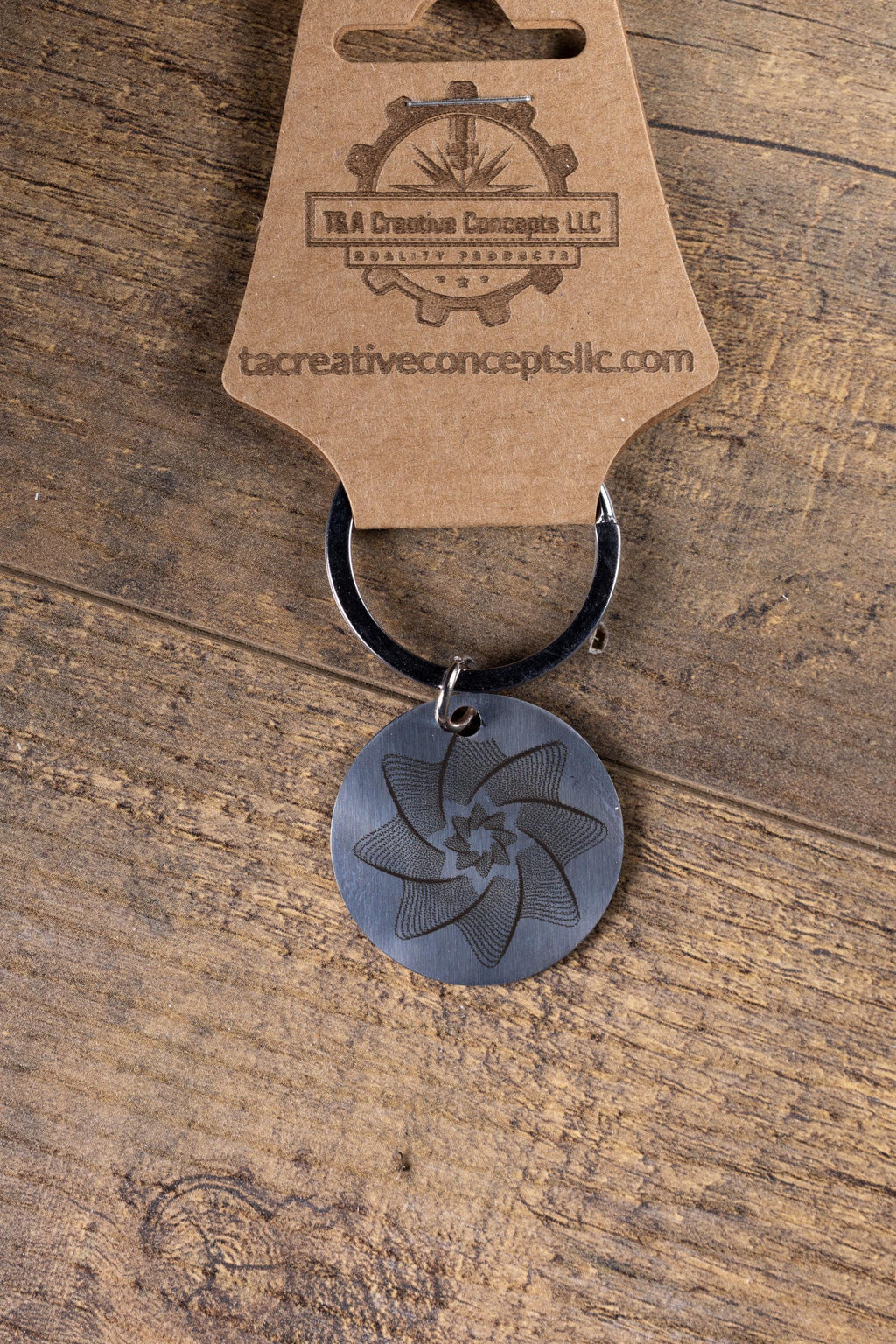 Polished stainless steel spiral line star keychain | laser engraved both sides | celestial gift | durable shiny key ring