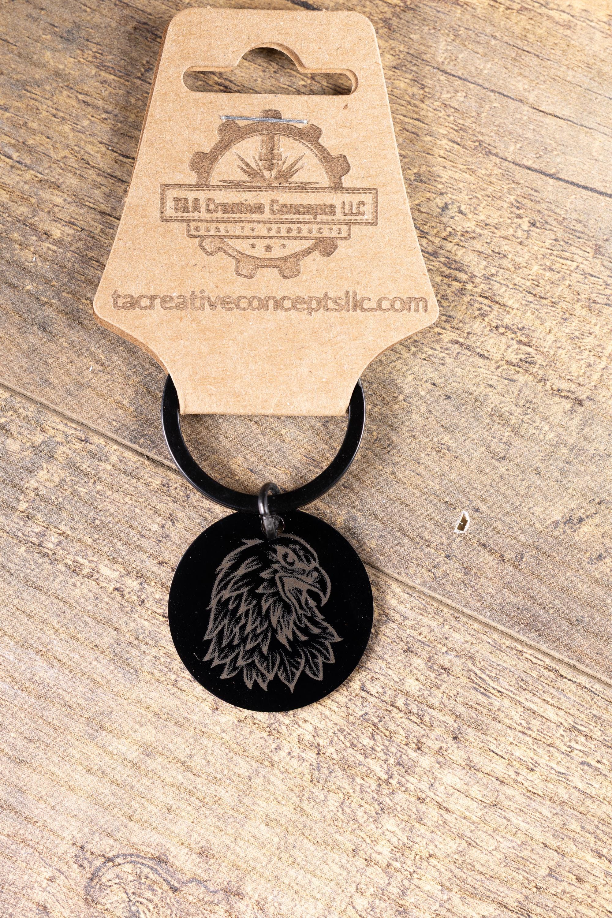 Black stainless steel american eagle keychain – laser engraved usa eagle gift for him – patriotic metal key ring