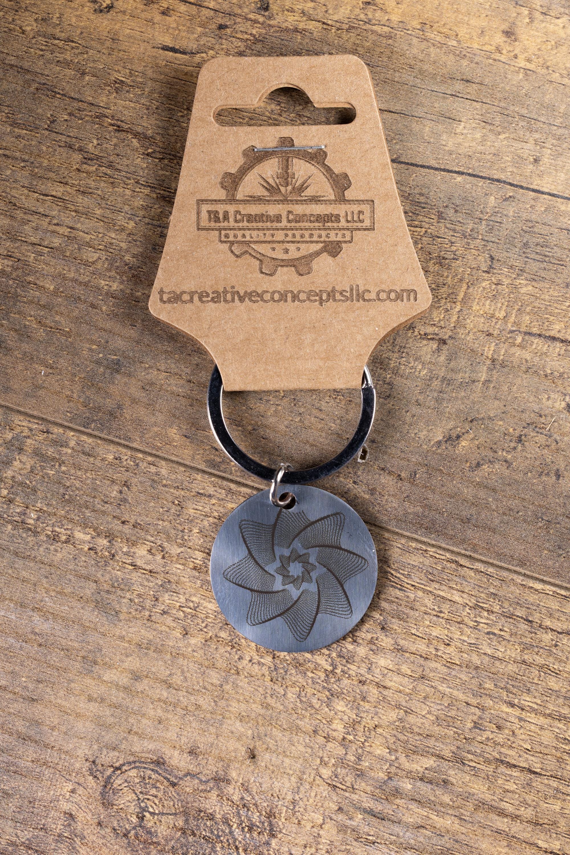 Polished stainless steel spiral line star keychain | laser engraved both sides | celestial gift | durable shiny key ring