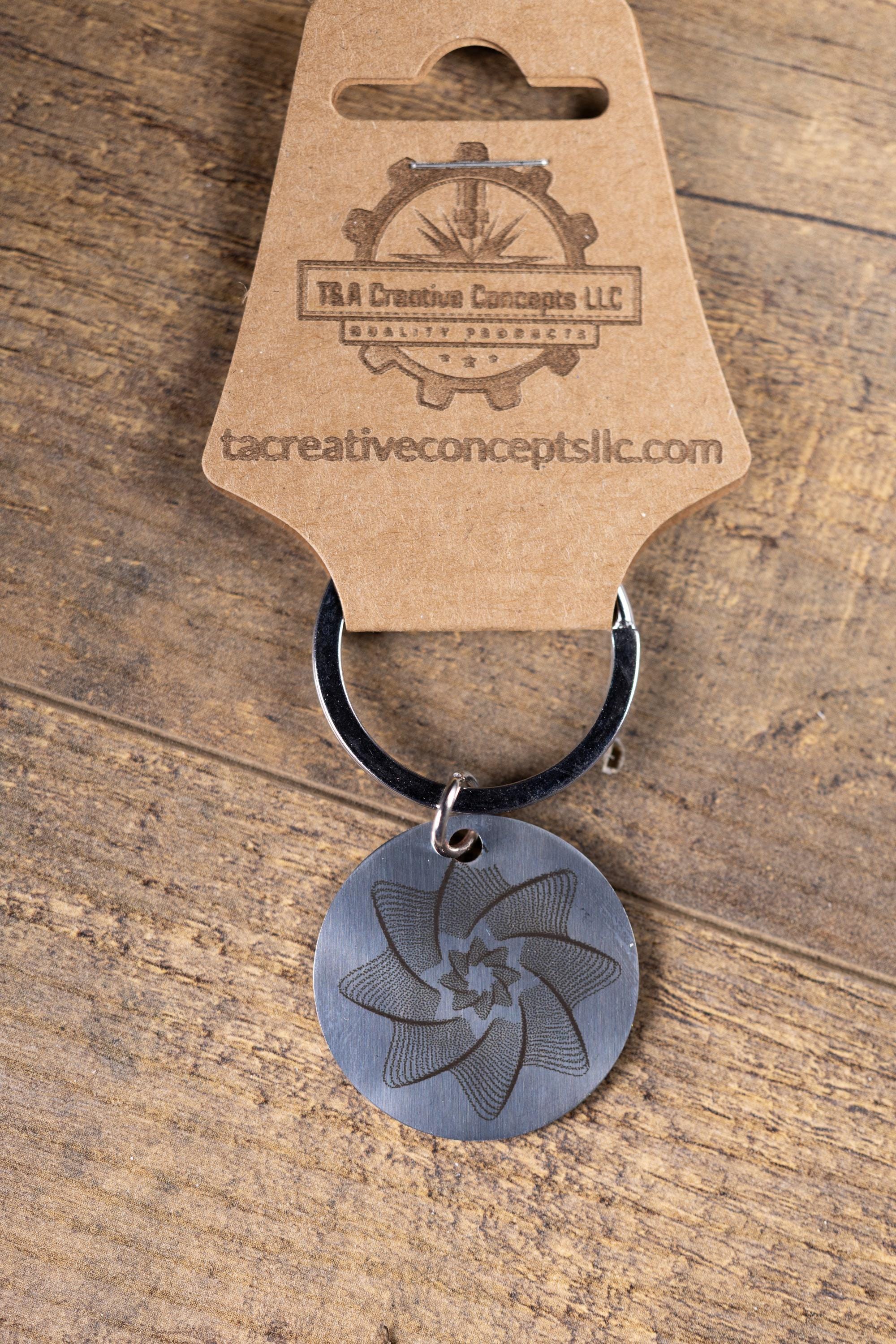 Polished stainless steel spiral line star keychain | laser engraved both sides | celestial gift | durable shiny key ring