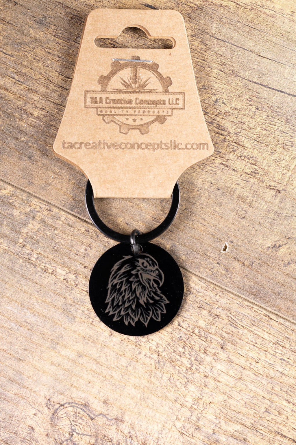 Black stainless steel american eagle keychain – laser engraved usa eagle gift for him – patriotic metal key ring