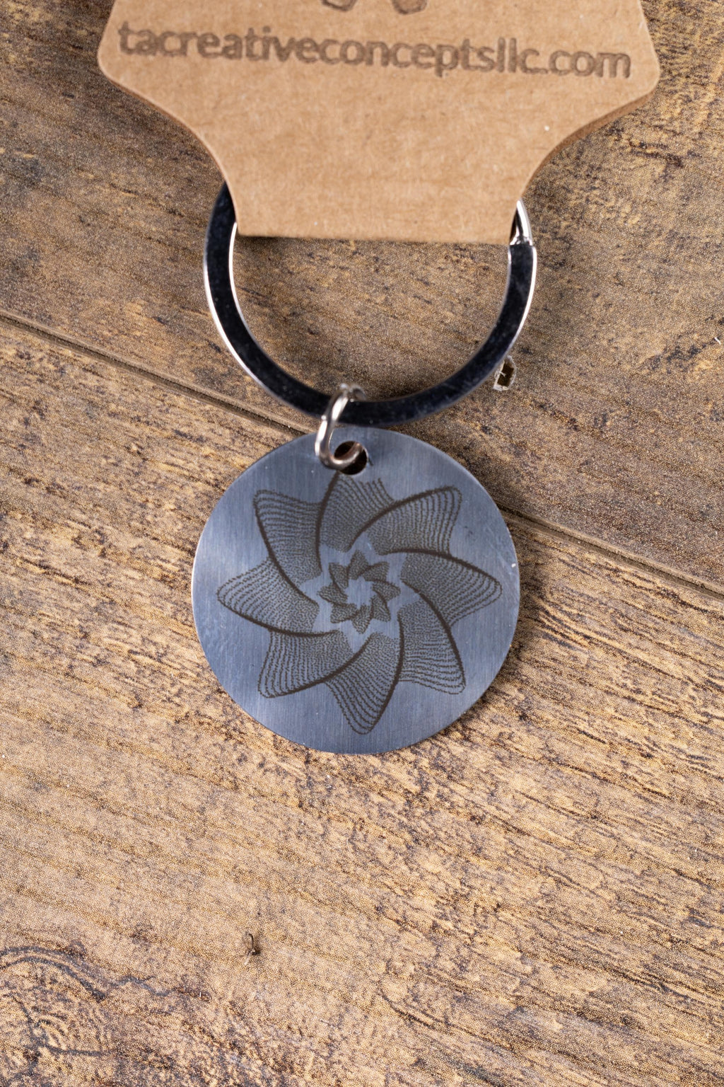 Polished stainless steel spiral line star keychain | laser engraved both sides | celestial gift | durable shiny key ring