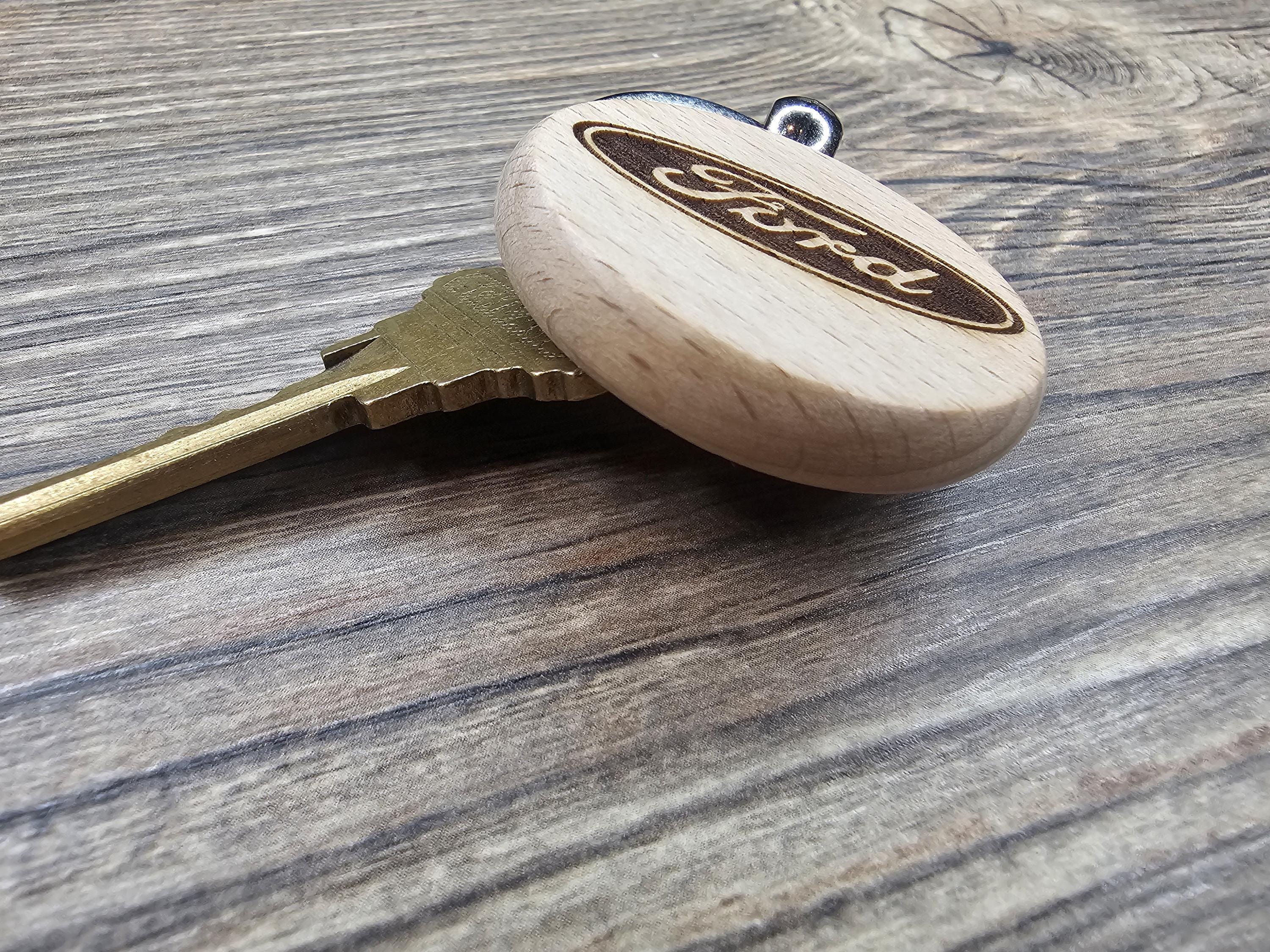 Laser Engraved Ford Keychain / Bag Charm: hardwood & stainless steel keyring