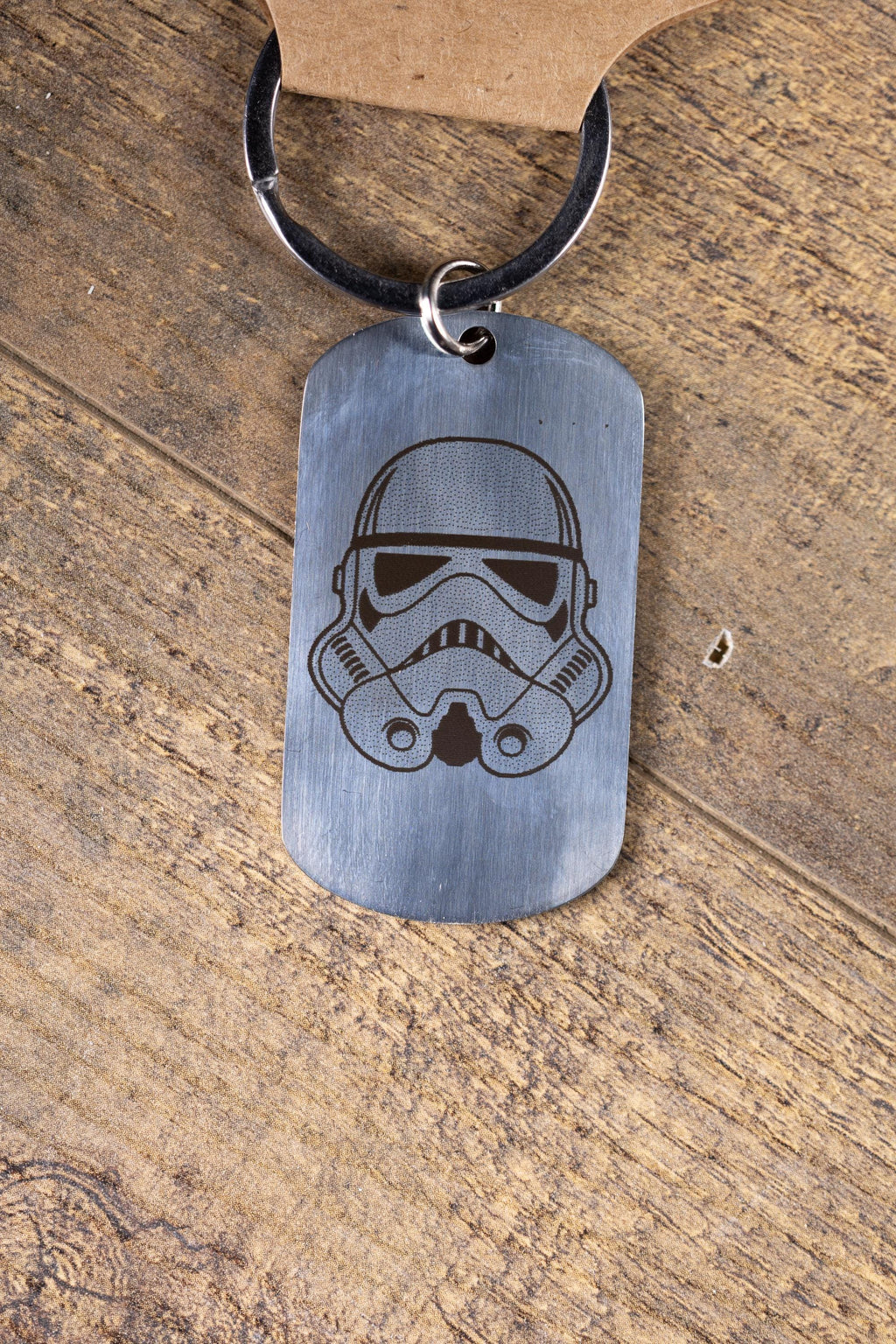 Polished stainless steel star wars stormtrooper keychain | laser engraved both sides | sci-fi gift | durable shiny key ring