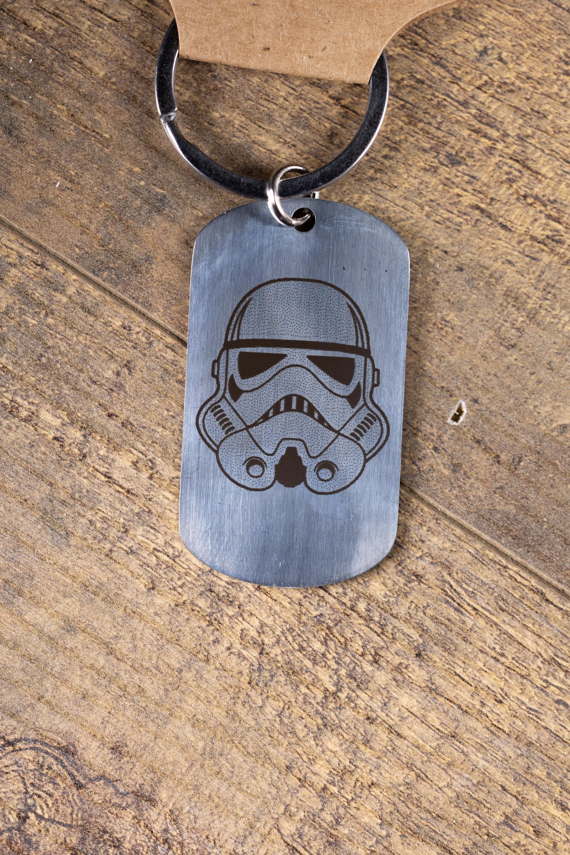 Polished stainless steel star wars stormtrooper keychain | laser engraved both sides | sci-fi gift | durable shiny key ring