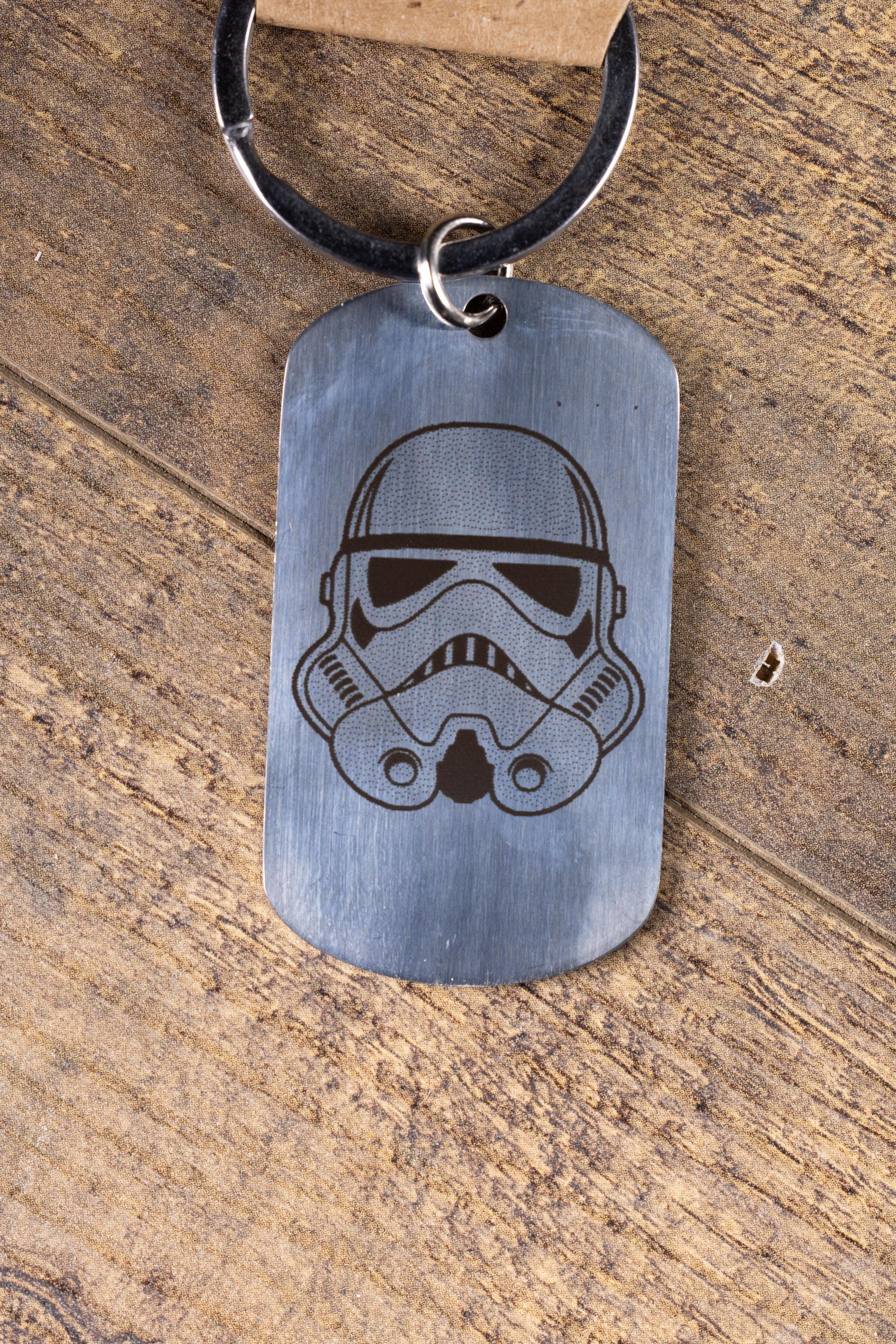 Polished stainless steel star wars stormtrooper keychain | laser engraved both sides | sci-fi gift | durable shiny key ring