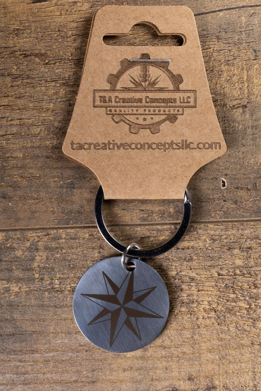 Polished stainless steel nautical star keychain | laser engraved metal | same image both sides | durable gift