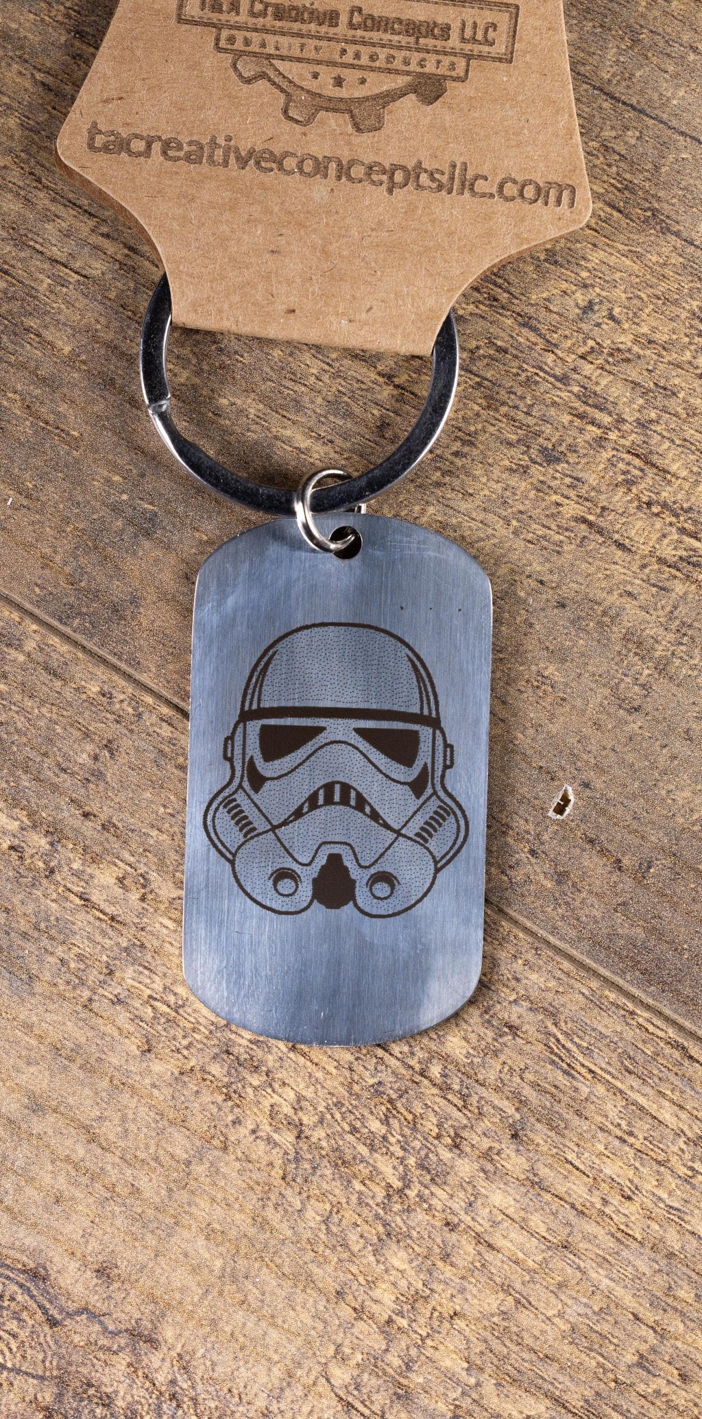 Polished stainless steel star wars stormtrooper keychain | laser engraved both sides | sci-fi gift | durable shiny key ring