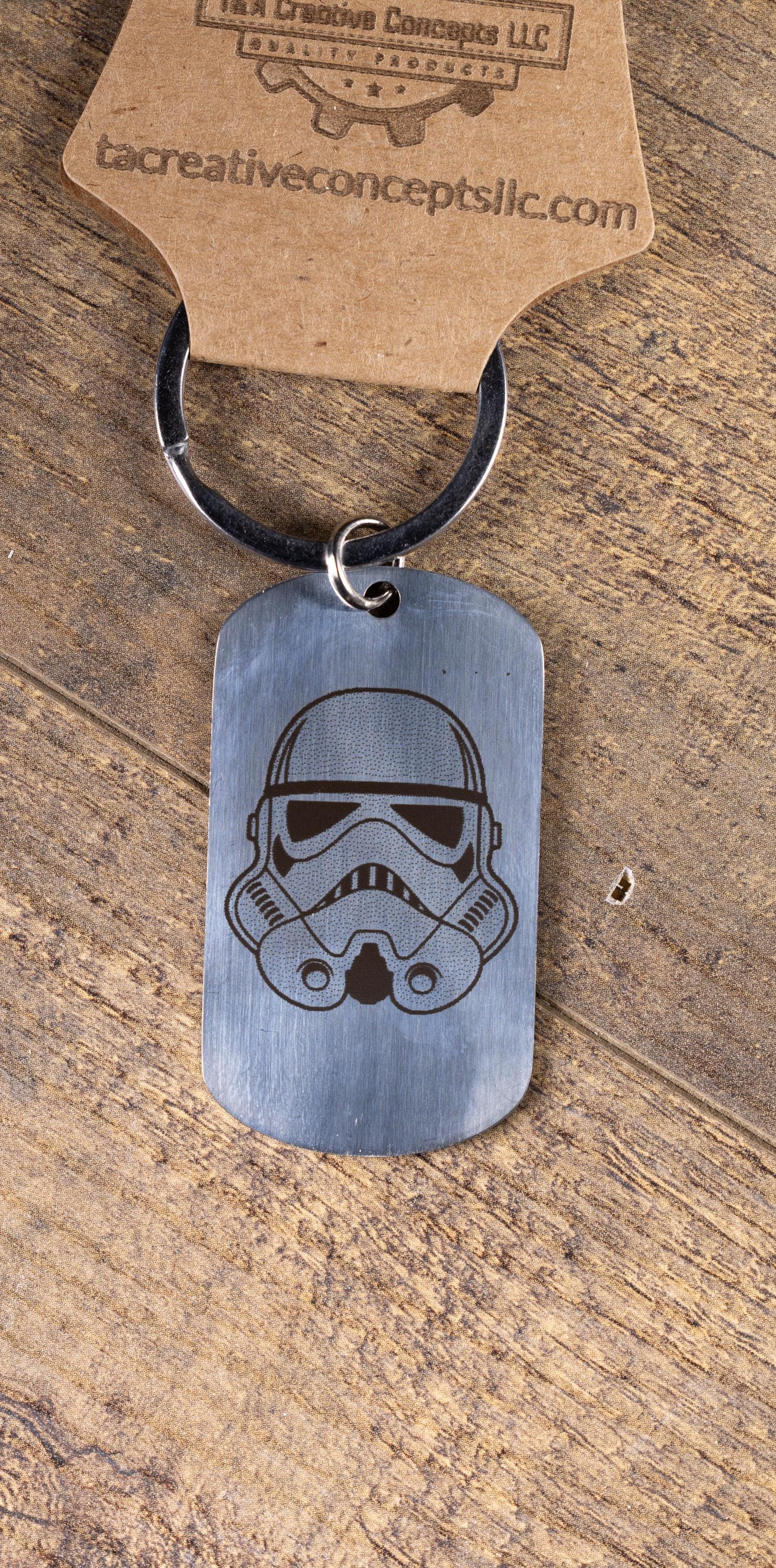 Polished stainless steel star wars stormtrooper keychain | laser engraved both sides | sci-fi gift | durable shiny key ring