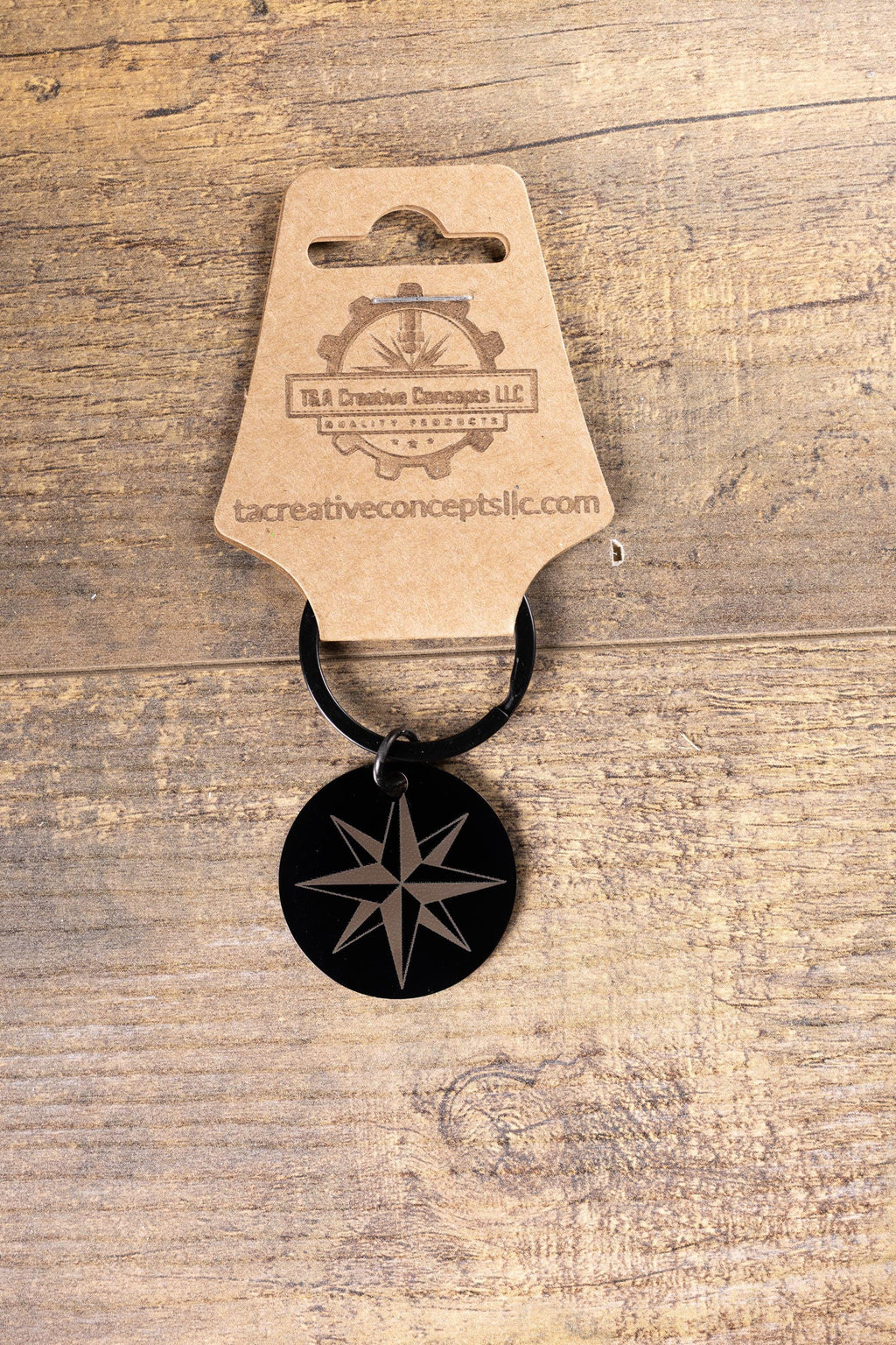 Black stainless steel nautical star keychain | laser engraved both sides | compass star gift