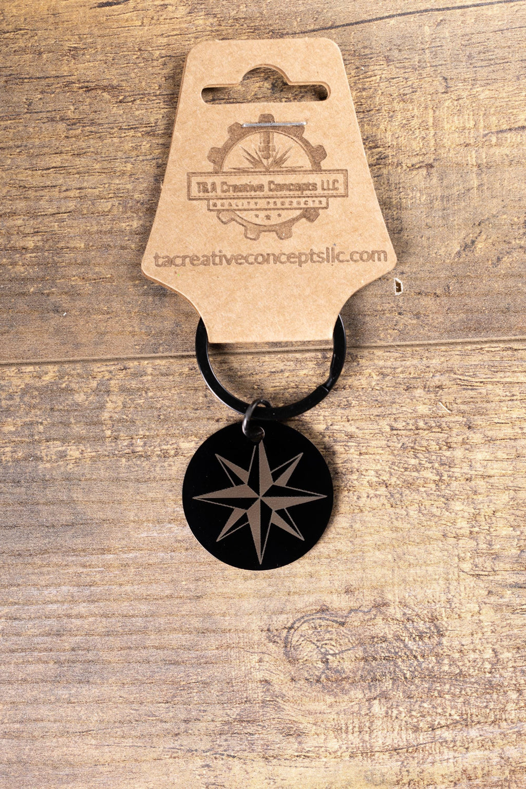 Black stainless steel nautical star keychain | laser engraved both sides | compass star gift