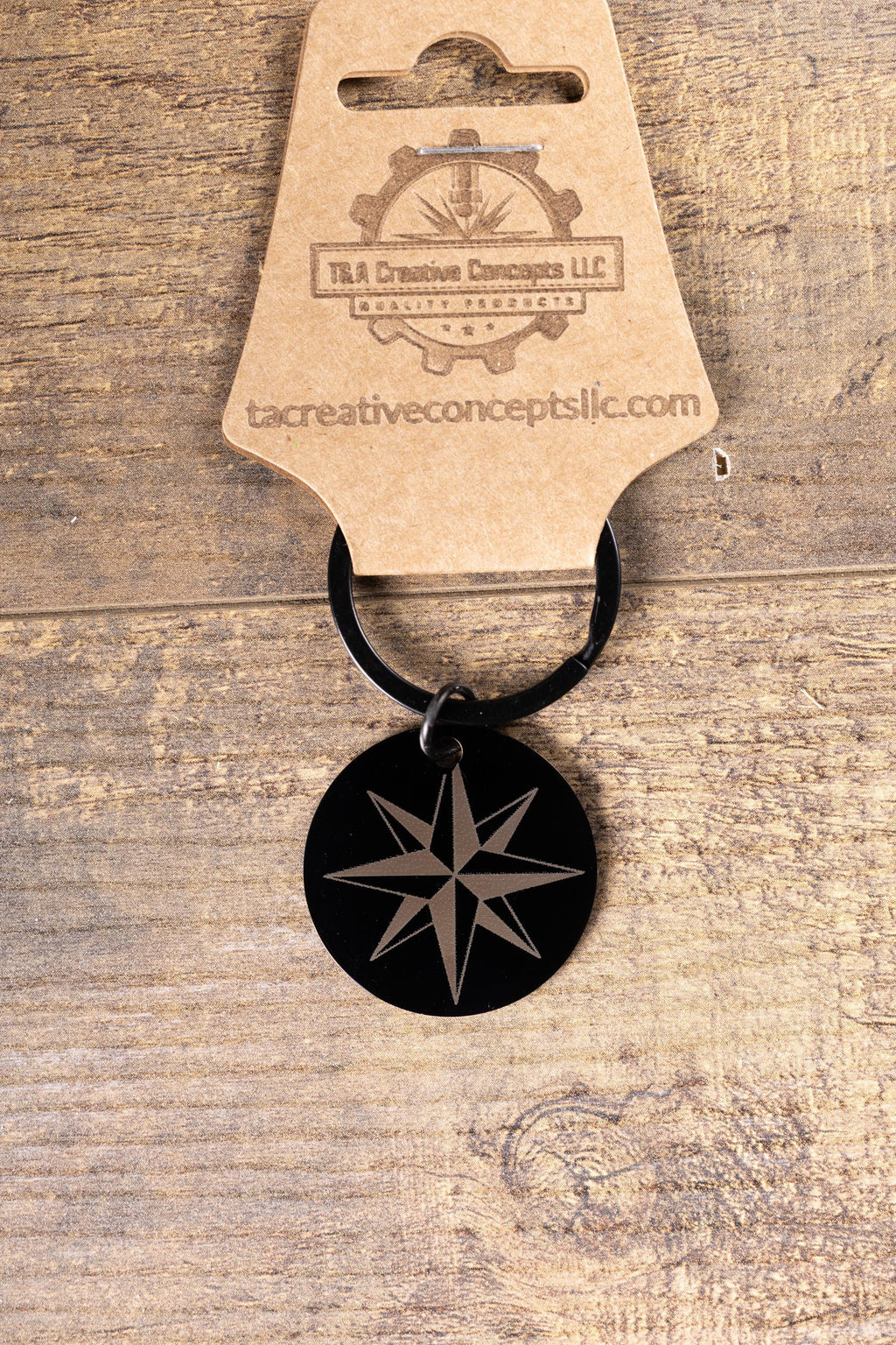 Black stainless steel nautical star keychain | laser engraved both sides | compass star gift