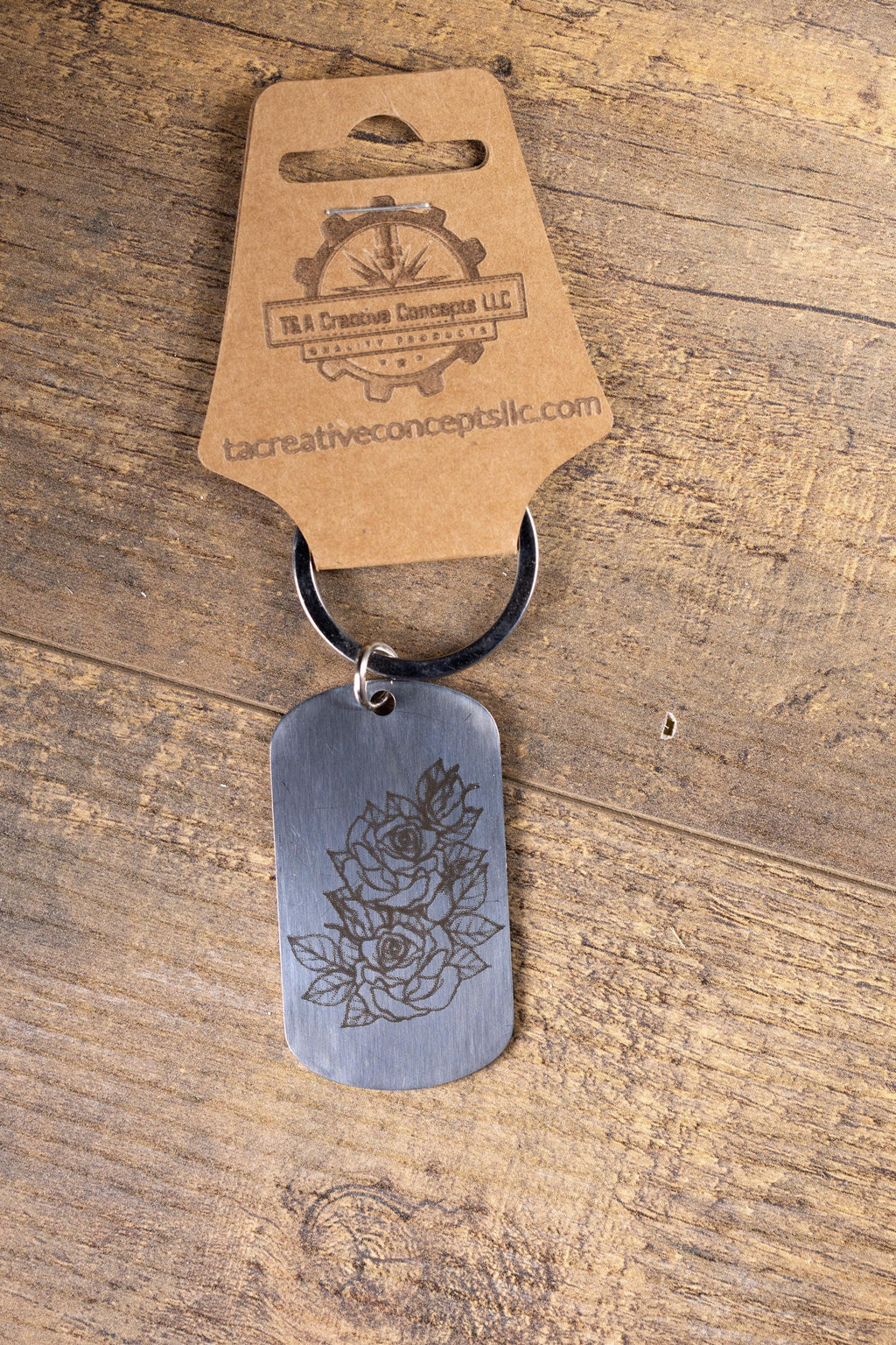 Polished stainless steel roses keychain | laser engraved both sides | floral gift | elegant durable key ring