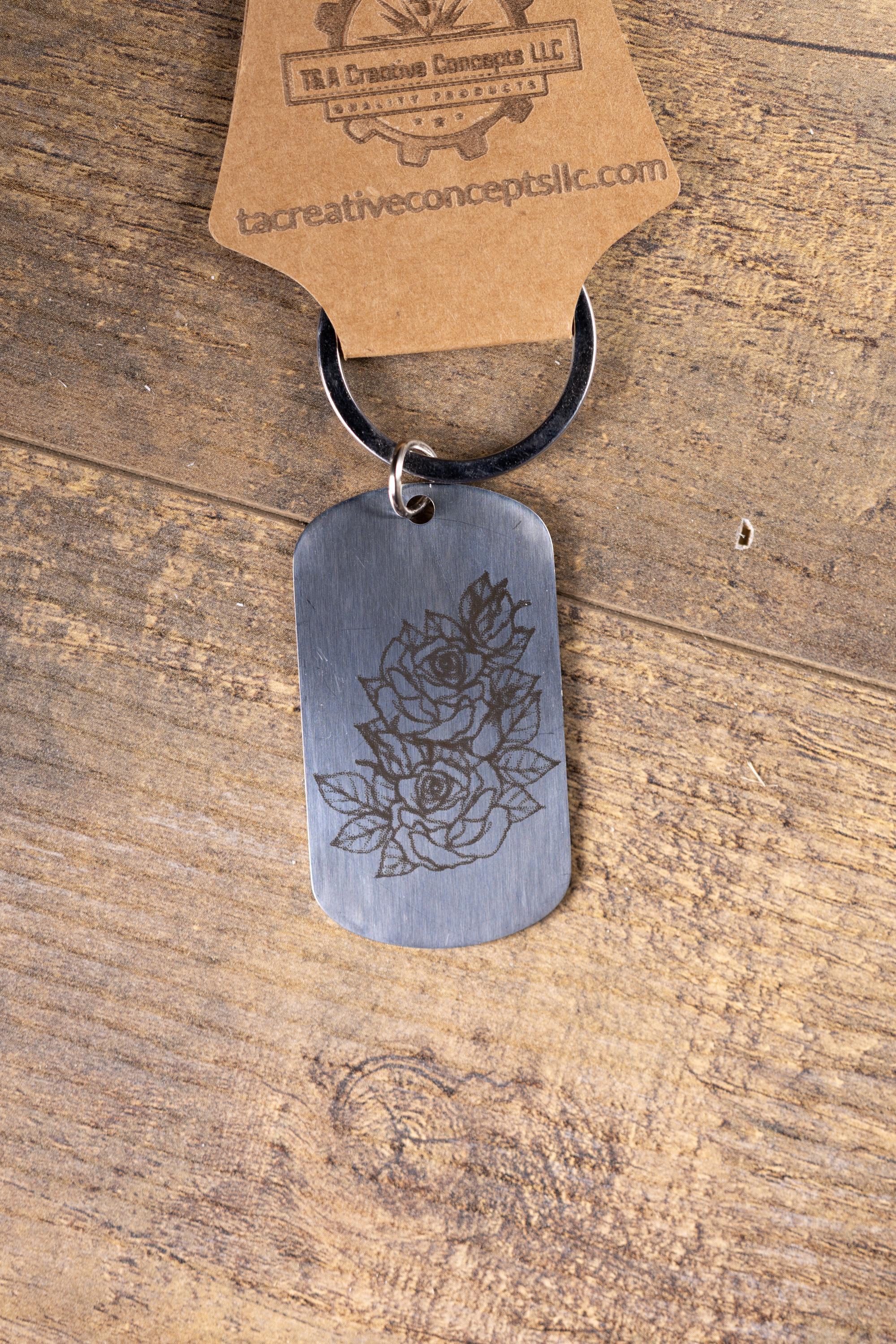 Polished stainless steel roses keychain | laser engraved both sides | floral gift | elegant durable key ring