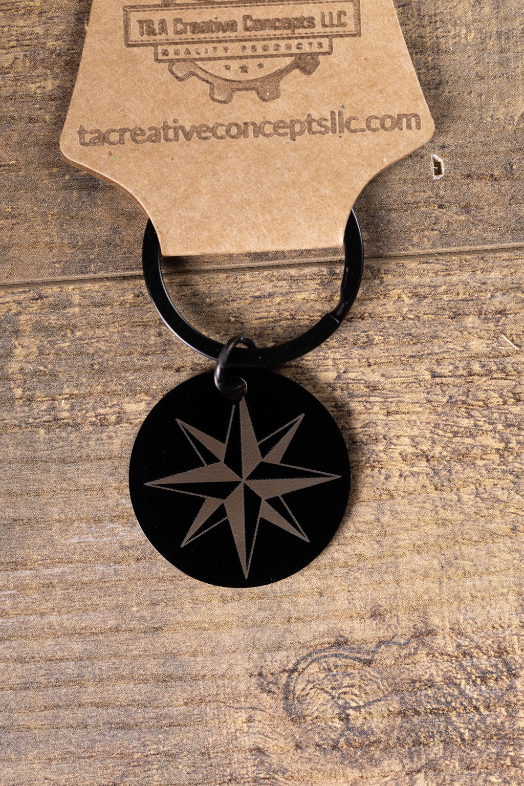 Black stainless steel nautical star keychain | laser engraved both sides | compass star gift